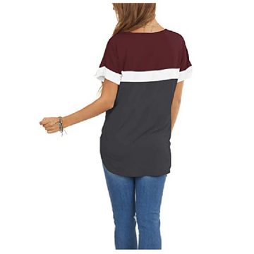 BlauWave Kurzarmshirt T-Shirts für Damen Rundhals-Farbblock-Nähte (1-tlg., kurzärmelige Bluse, Damen-T-Shirts) Geeignet für tägliche Reisen