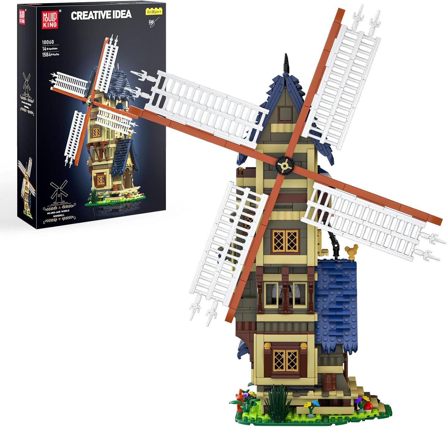 COIL Конструктора, Konstruktions-Spielset, Bausteinset, Bauklötze, Spielbauklötze, (Modell: 10060, 1584 St), MOC-Mittelalterliche Windmühlen, für Kinder ab 14 Jahren