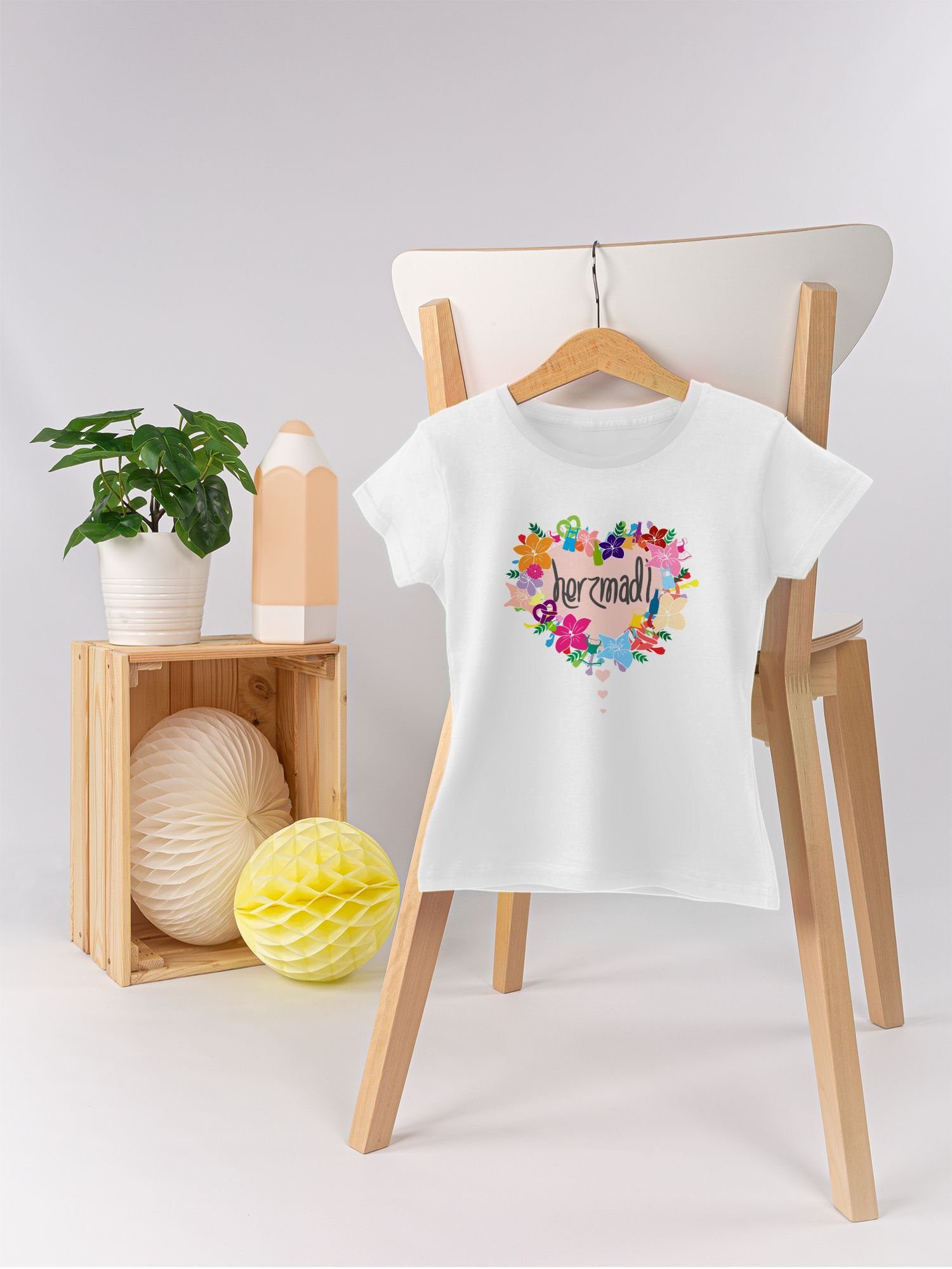 Shirtracer Kinder Oktoberfest Weiß Herzmadl Outfit Mode 1 T-Shirt für