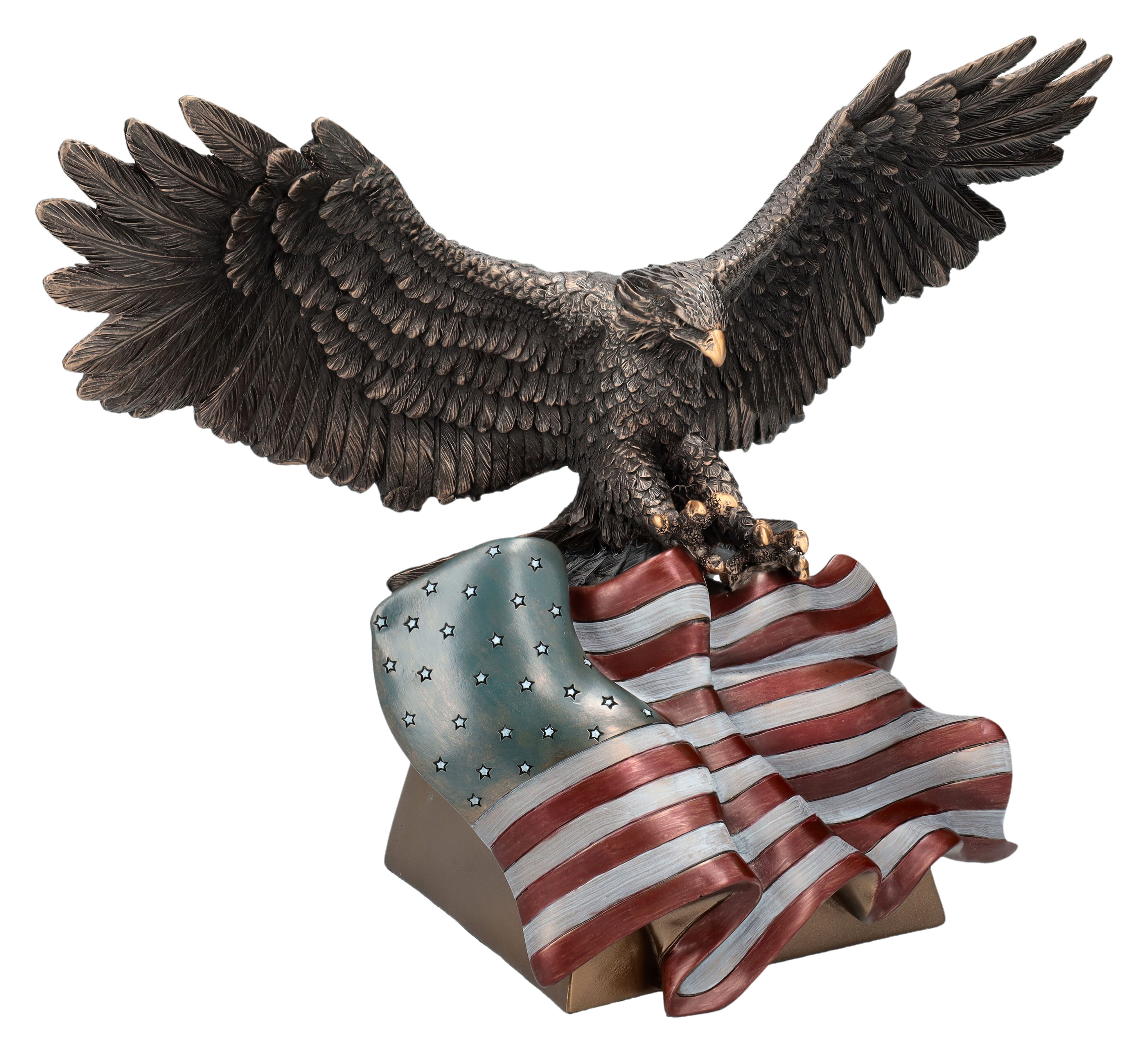 Figuren Shop GmbH Dekofigur Adler Figur mit Amerikanischer Flagge - Dekofigur Vogelfigur USA Fahne