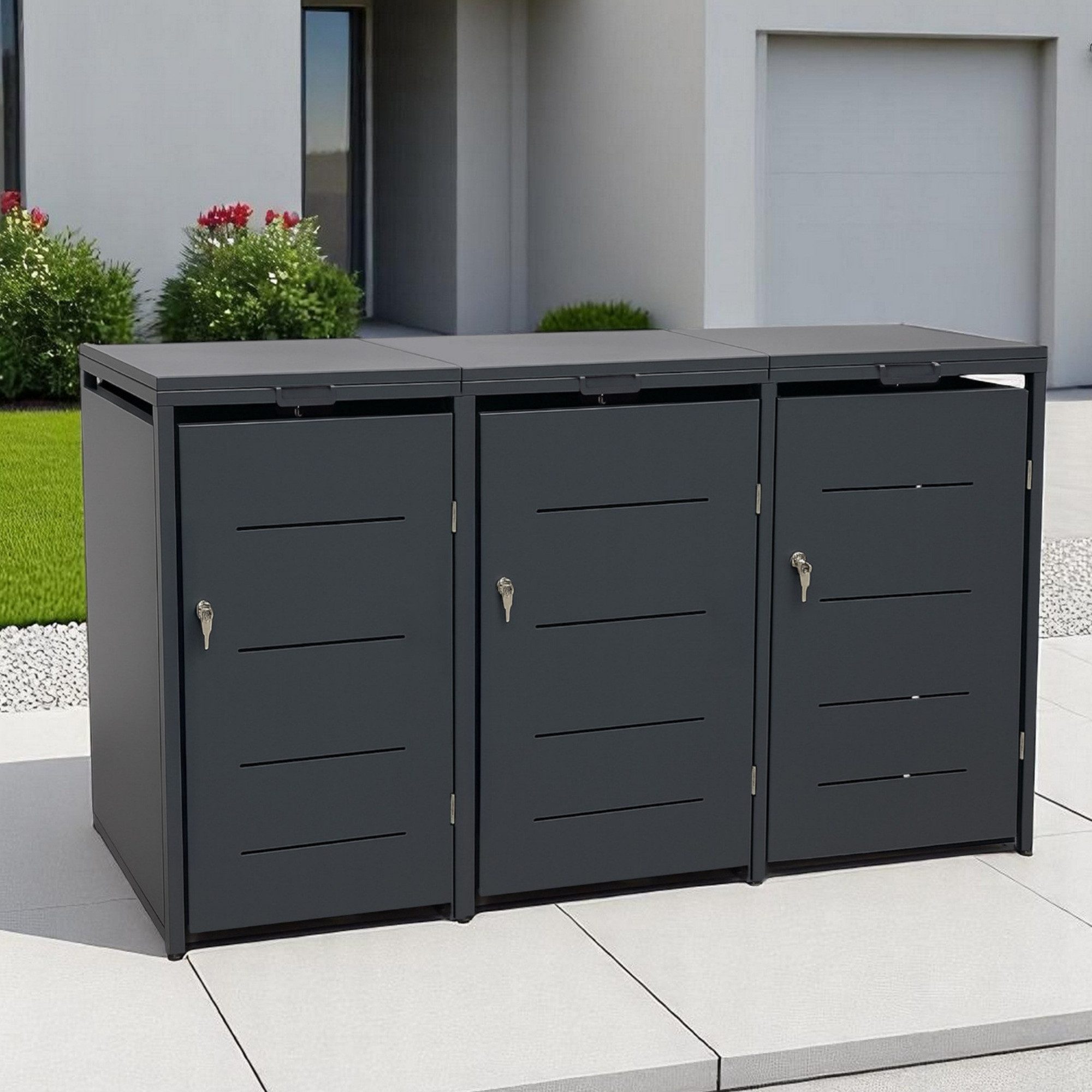 osoltus Gerätehaus Metall Mülltonnenbox 3er Mülltonnenverkleidung B.196cm H günstig online kaufen