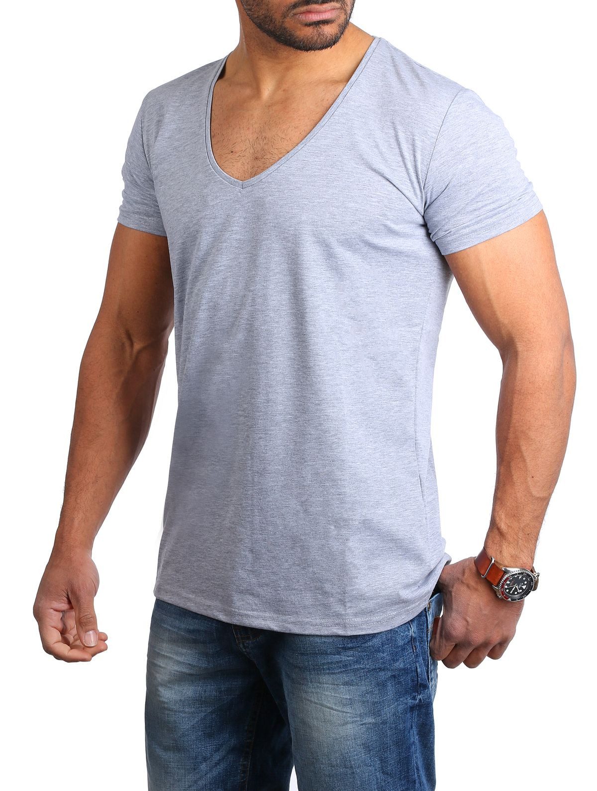 Young & Rich T-Shirt Herren Uni Basic 1315 extra tiefer Ausschnitt 3er Pack günstig online kaufen