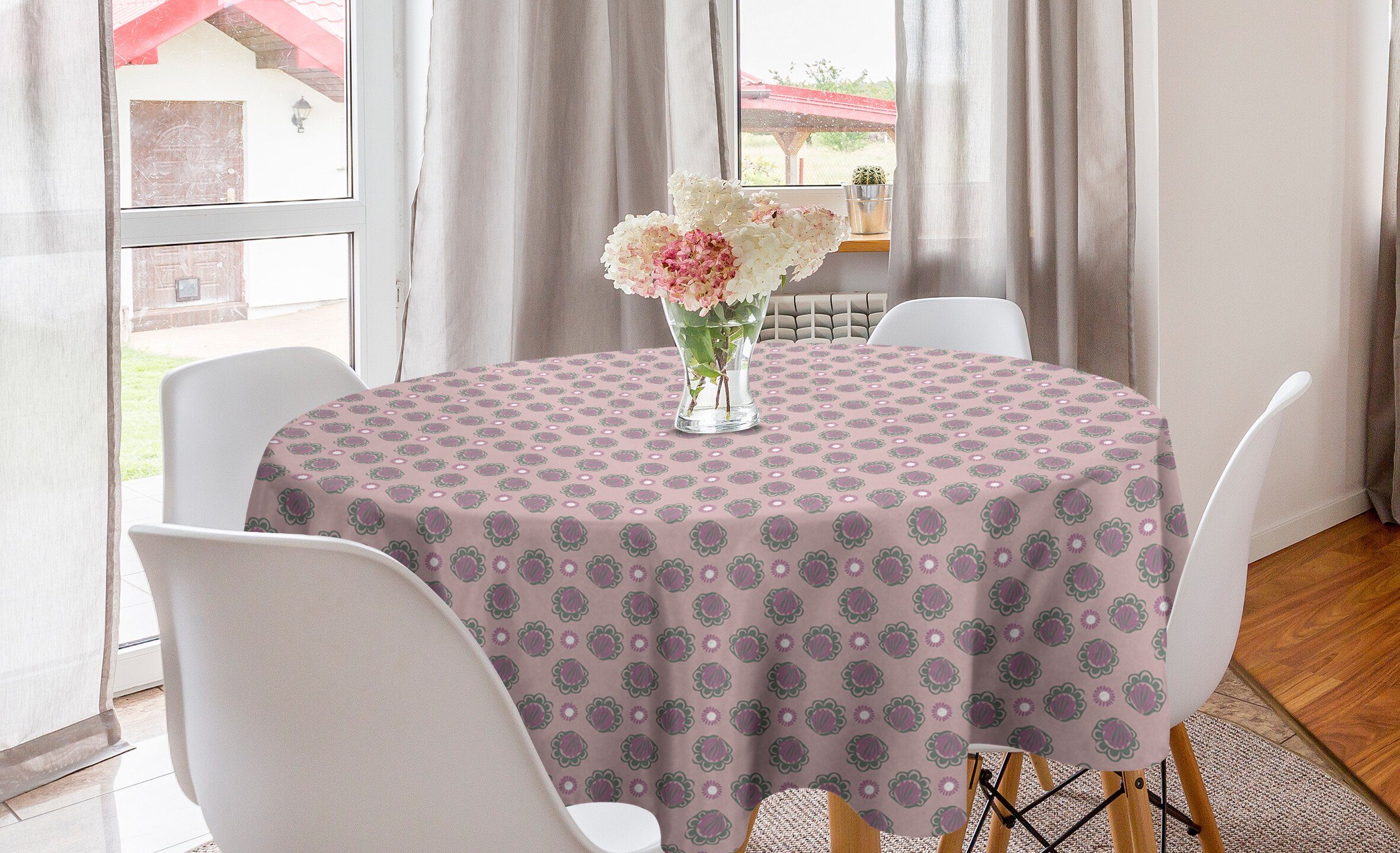 Abakuhaus Tischdecke Kreis Tischdecke Abdeckung für Esszimmer Küche Dekoration, Gedämpfte Farben Handgefertigte florale Doodle