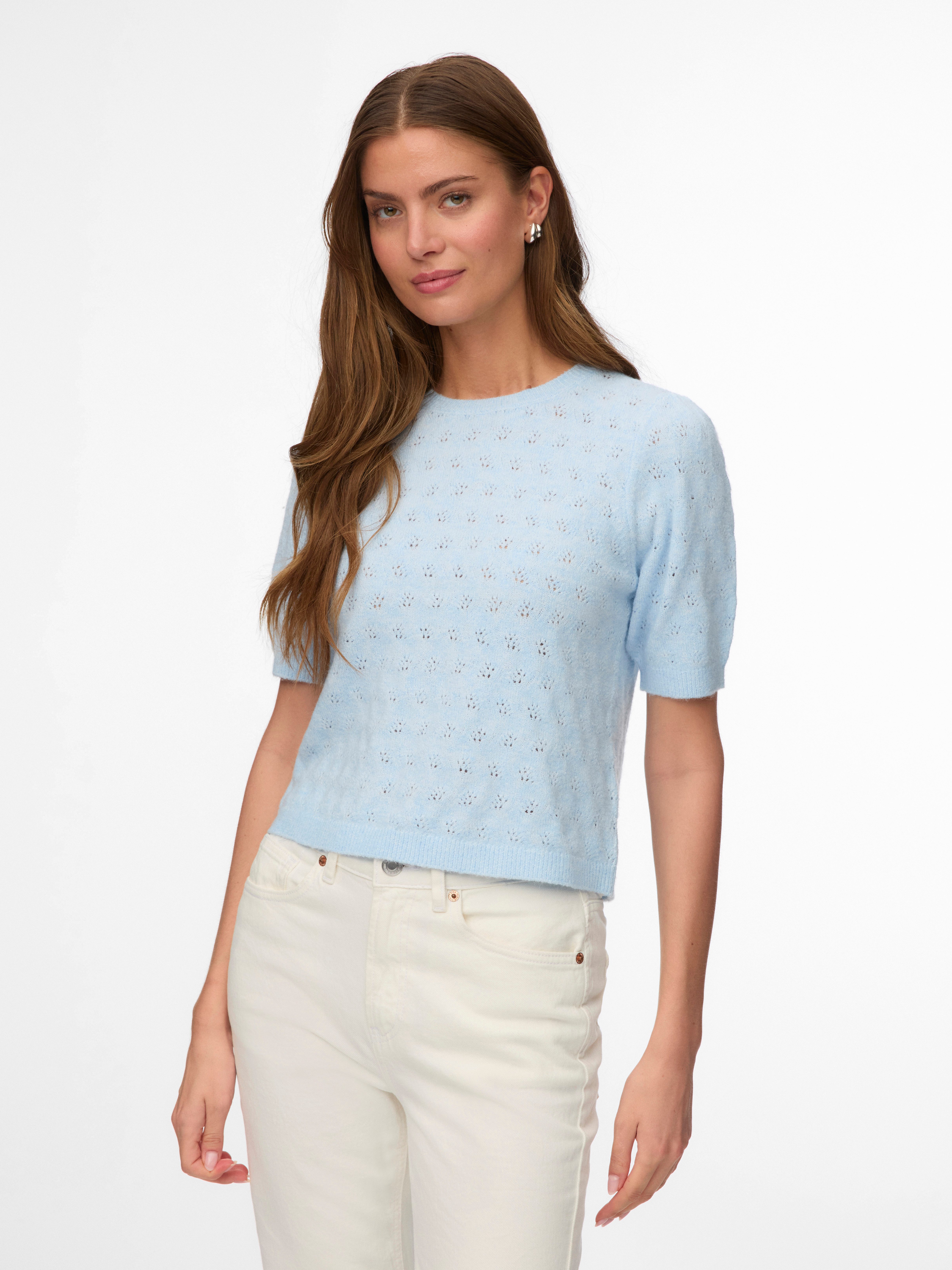 Vero Moda Kurzarmpullover VMDOFFY STITCH 2/4 O-NECK PULLOVER NOOS Materialmix, regular fit