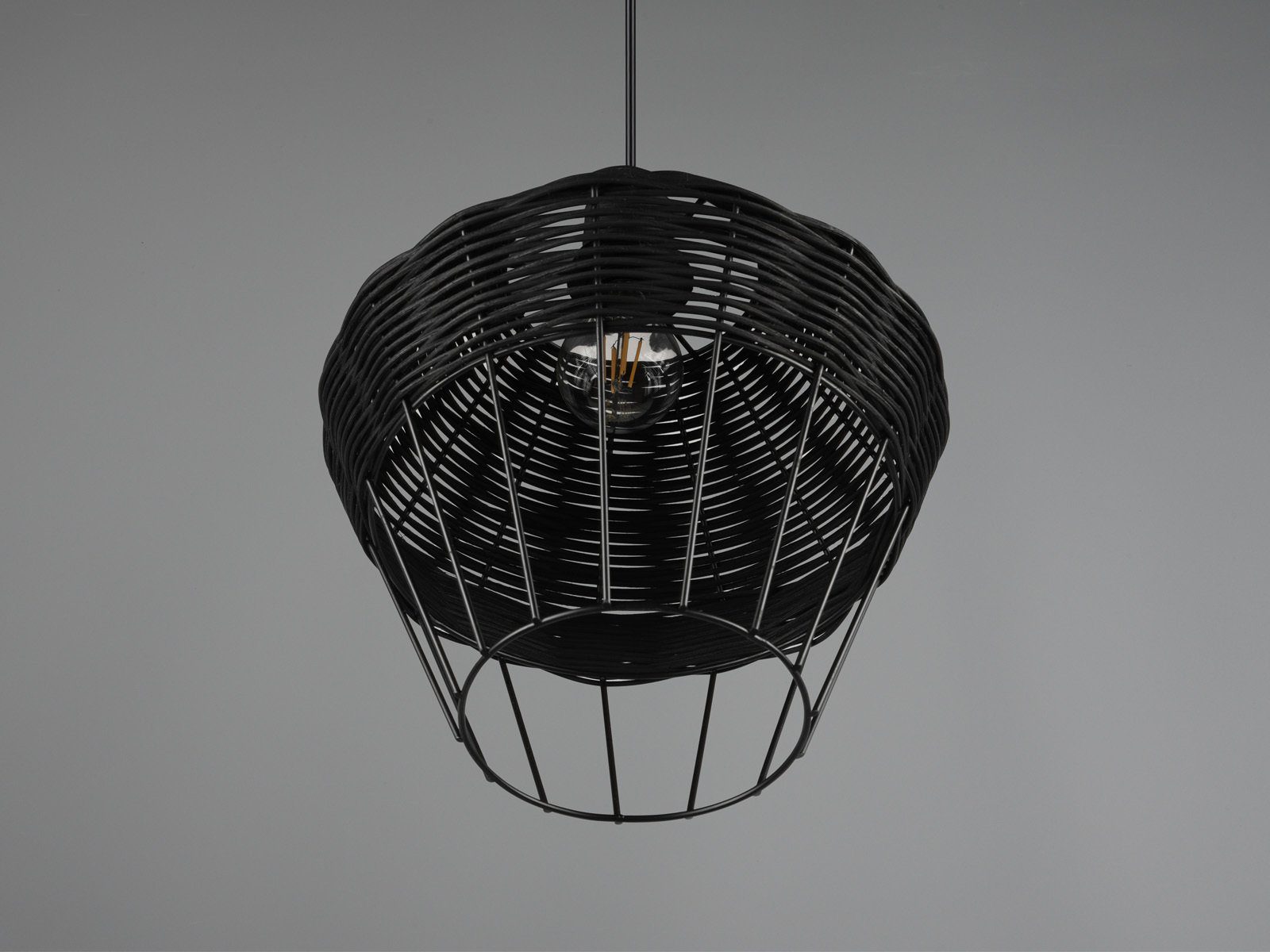 meineWunschleuchte LED Pendelleuchte, Dimmfunktion, Kochinsel wechselbar, Boho Einflammig Rattan 30cm Lampenschirm Schwarz warmweiß, über hängend LED