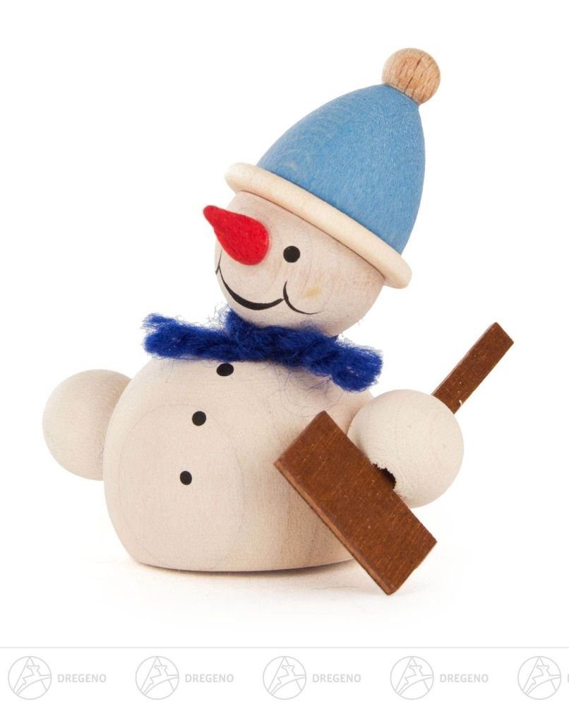 Dregeno Erzgebirge Weihnachtsfigur Miniatur Schneemann mit mit Höhe 5cm = NEU, Schneeschippe Schneeschieber