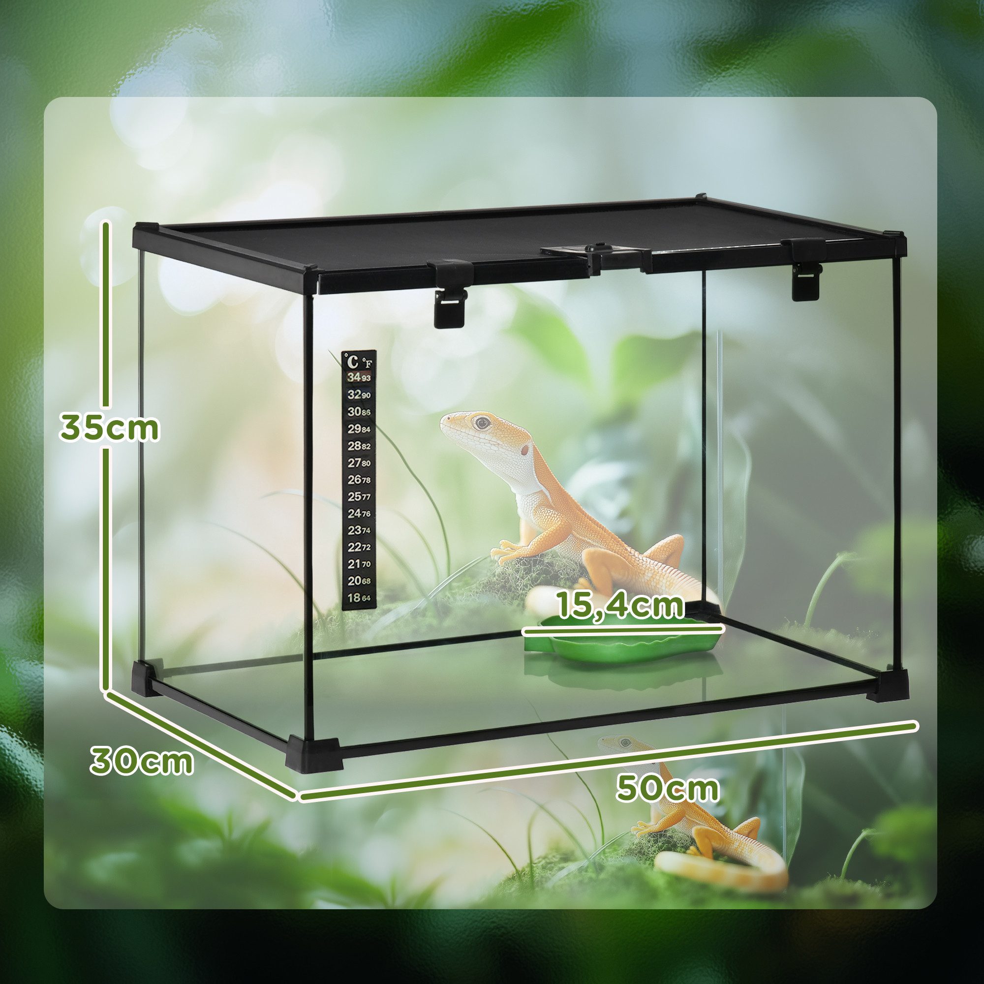 PawHut Terrarium mit Thermometer, Metall Schwarz 50 x 30 x 35 cm