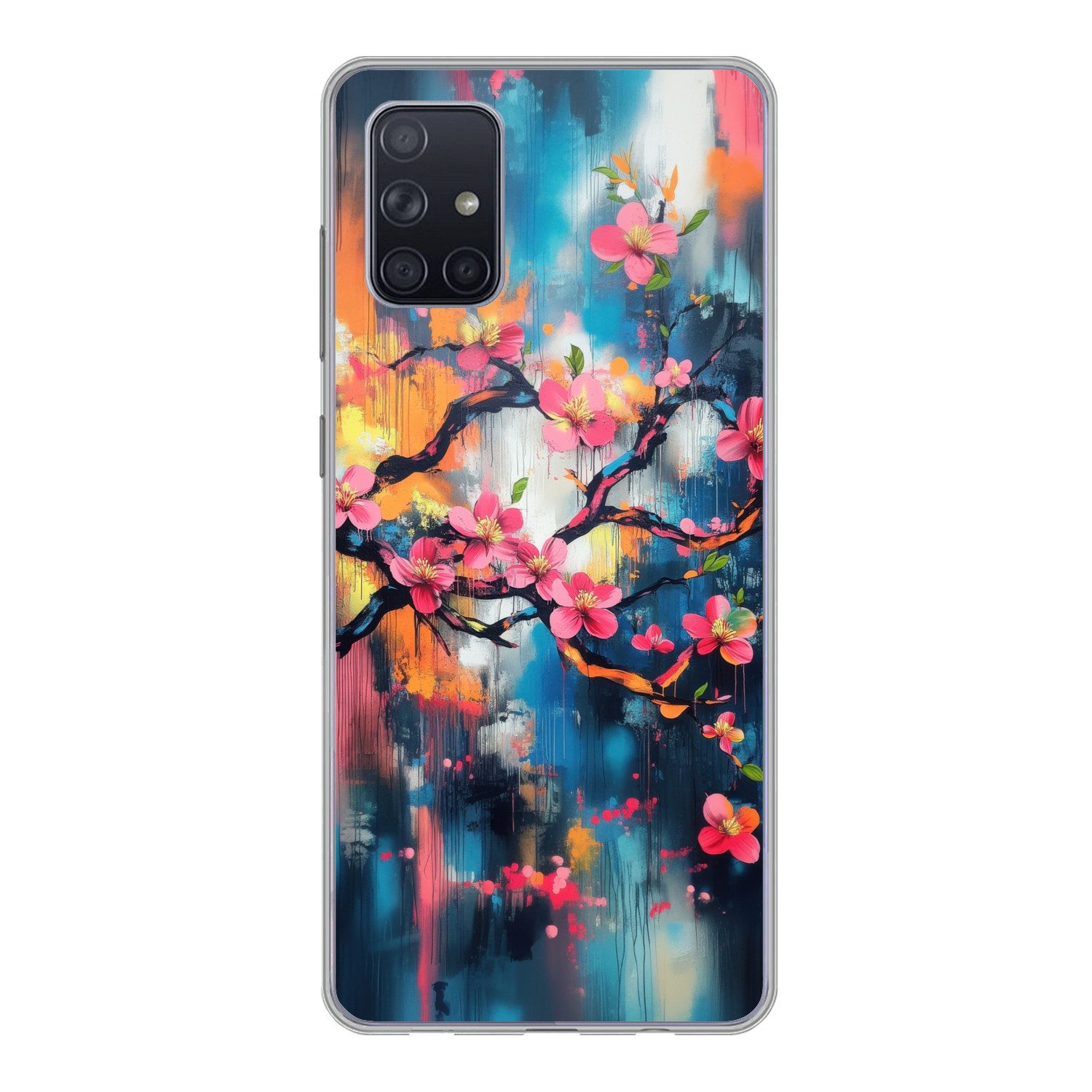 MuchoWow Handyhülle für Samsung Galaxy A51 Blumen - Zweig - Künstlerisch - Rosa, Smartphone-Bumper, Print, Handy Schutzhülle Dünn