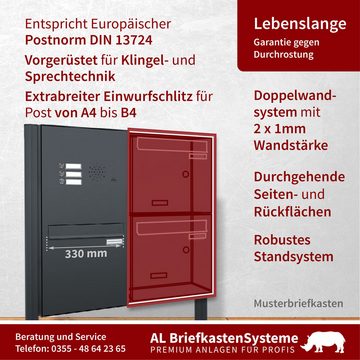 AL Briefkastensysteme Durchwurfbriefkasten 4 Fach Premium Briefkasten A4 in RAL 7016 Anthrazit Grau wetterfest