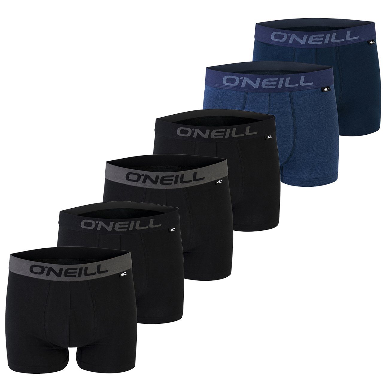 O'Neill Boxershorts Men boxer O'Neill plain Multipack (6-St) mit Logo Webbund 4x Black (6969P) & 2x Blue Mel Marine (4349P)