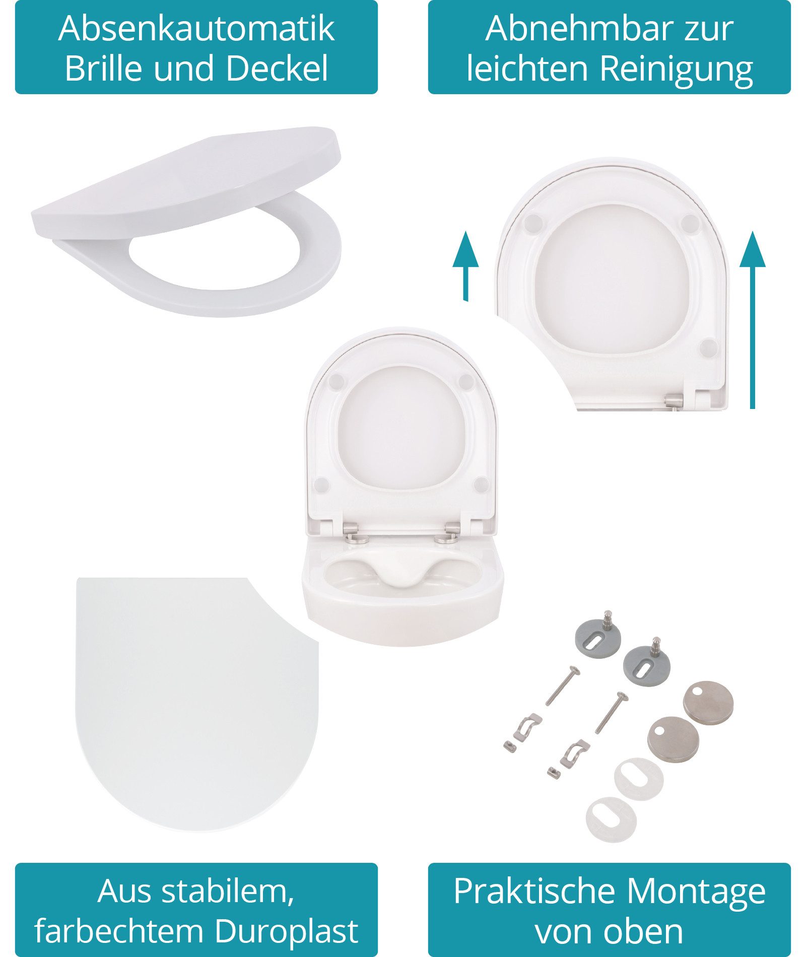 Calmwaters Tiefspül-WC Raumspar-WC spülrandlos, wandhängend, Abgang Waagerecht, Set mit WC-Sitz, Weiß, verkürzt 45 cm, Absenkautomatik, Duroplast, 08AB6159 – Bild 4 von 5