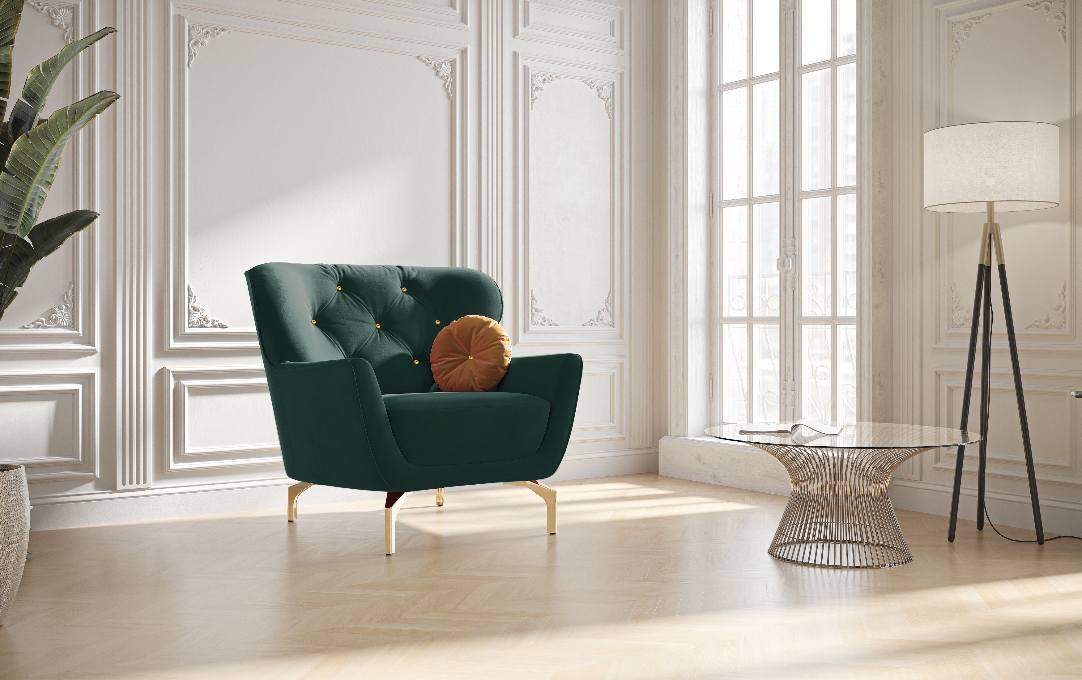 sit&more Sessel Orient 3, inkl. 1 Zierkissen mit Strass-Stein, goldfarbene Metallfüße