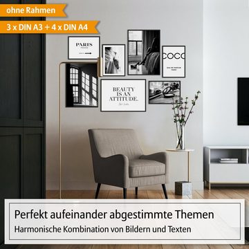 Hyggelig Home Poster Premium Poster Set - 7 Bilder Wandbilder Wohnzimmer Deko Collage, Abstrakt (Set, 7 St), Knickfreie Lieferung Qualitätsdruck Dickes Papier