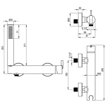 Lomadox Badarmatur SILIA-30 mit Duschbrause, titaniumfarben