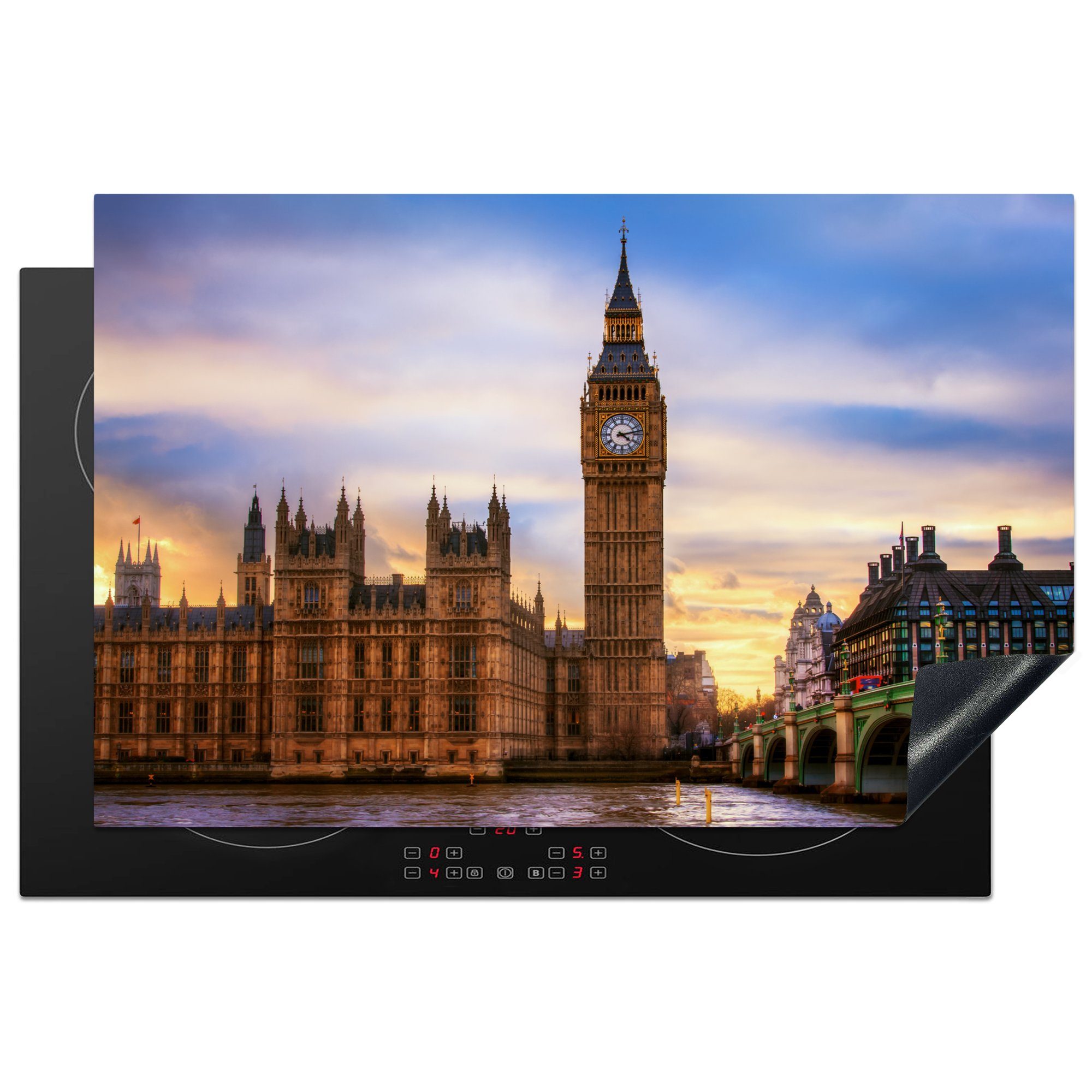 MuchoWow Herdblende-/Abdeckplatte Big Ben in London, Vinyl, (1 tlg), 81x52 cm, Induktionskochfeld Schutz für die küche, Ceranfeldabdeckung