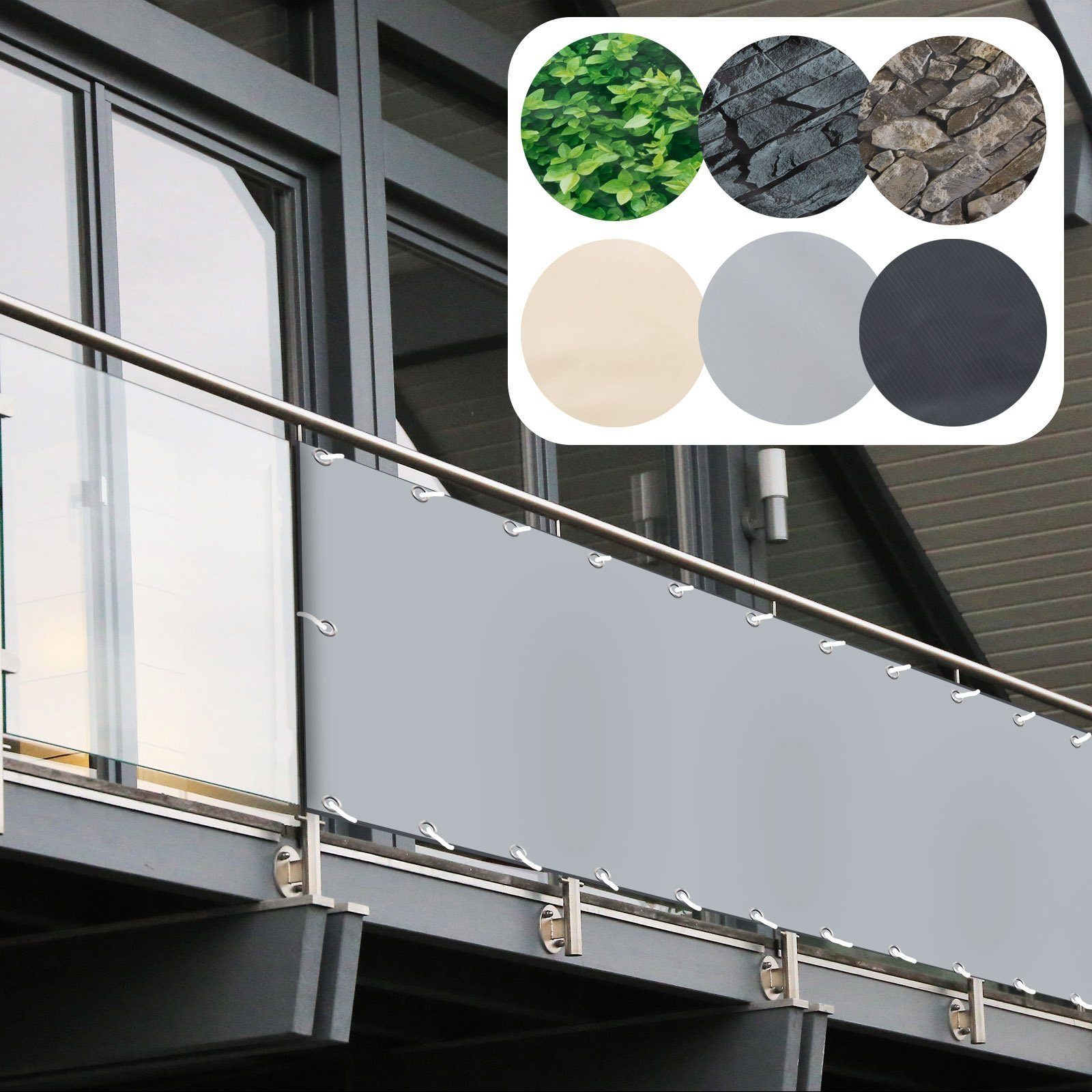 Jetzt kaufen Balkonsichtschutz 0,75m x 6m Sichtschutz grau Balkon Terrasse 