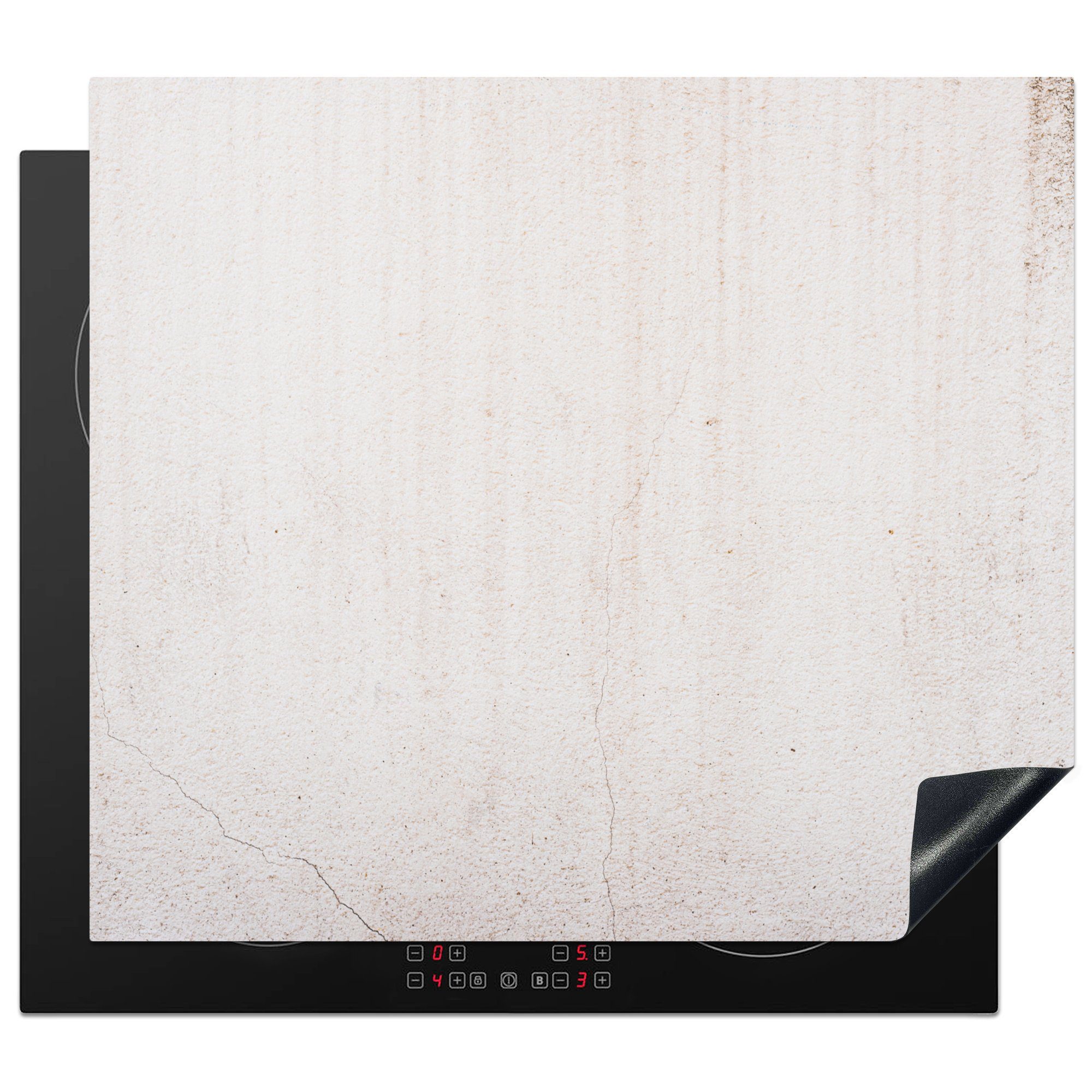 MuchoWow Herdblende-/Abdeckplatte Beton - Wand - Weiß, Vinyl, (1 tlg), 59x51 cm, Induktionsschutz, Induktionskochfeld, Ceranfeldabdeckung