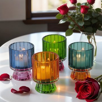BOLTZE Windlicht 4er Set Vintage Teelichthalter aus Glas bunt 7,5 cm Kerzenständer (4er Set), aus Glas