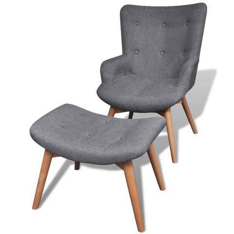 vidaXL Sessel Sessel mit Fußhocker Grau Stoff