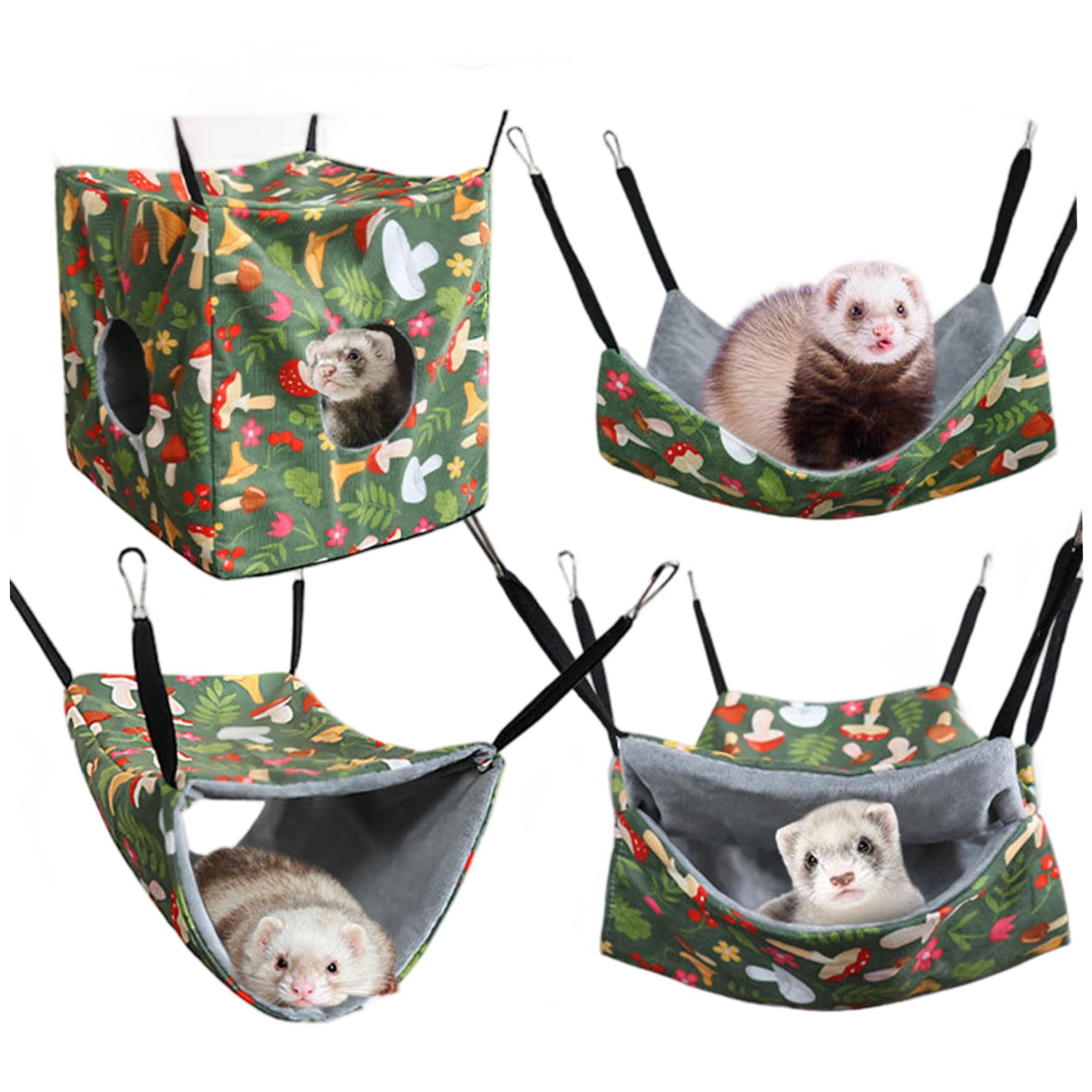 Ledander Tierhaus Set/4 Stück Rattenhängematten,hängende Frettchenhängematte mit Riemen, weiches,waschbares Meerschweinchenbett für Chinchillas