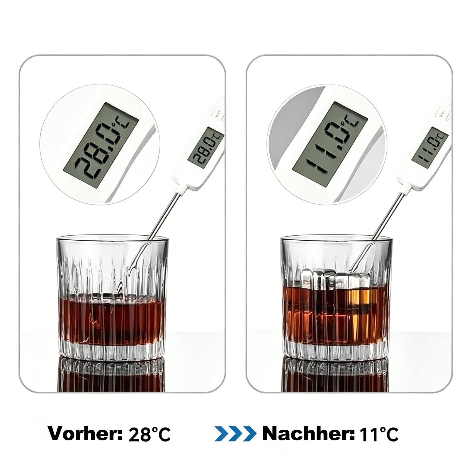 MOPUEA Eiswürfelform 8 Edelstahl Eiswürfelform Whisky Steine Wiederverwendbar Set, (Barzubehör-Set), Lebensmittelecht, rostfrei, wiederverwendbar, geschmacksneutral