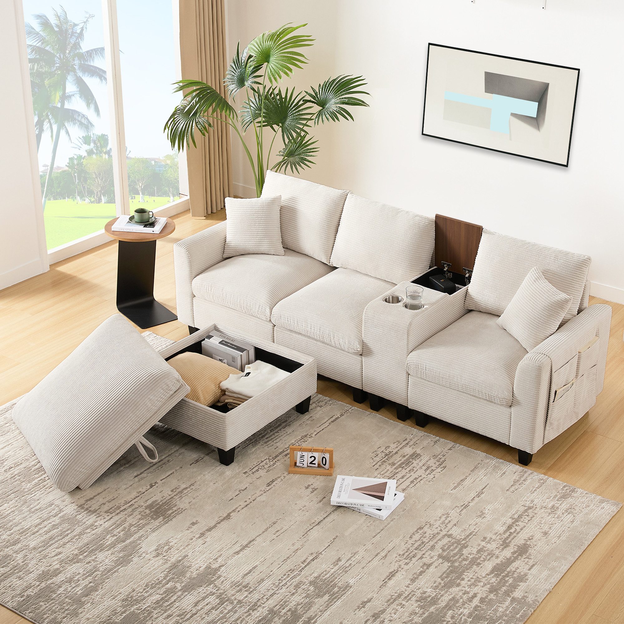 i@home Ecksofa 4-Sitzer-Sofa, L-Form Sofa, mit Konsole, 2 Becherhaltern, US günstig online kaufen