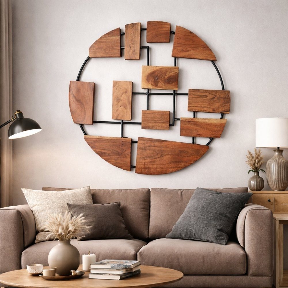 LebensWohnArt Dekoobjekt Wand-Deko-Objekt PARETO 90cm Unikat Akazienholz Wandbild