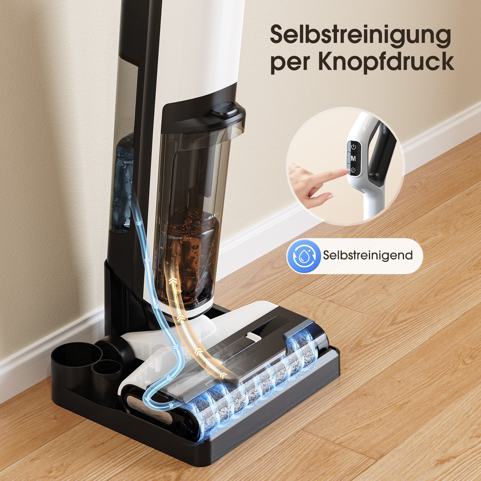 lubluelu Nass-Trocken-Akkusauger BVC-T8A Smart 3 in 1, 18kPa Eckenreinigung, Selbstreinigung, 190 W, beutellos, Anti-Verwirrungs-Haar für Hartböden Tierhaare / Schnelltrocknend