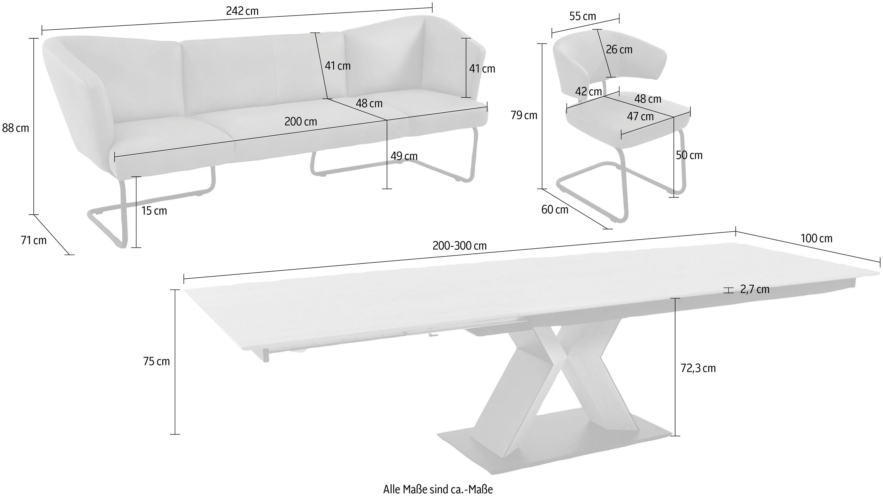 K+W Komfort & Wohnen Essgruppe einem Mikkado Funktionesstisch (6-tlg), und Tube, 4 Freischwinger