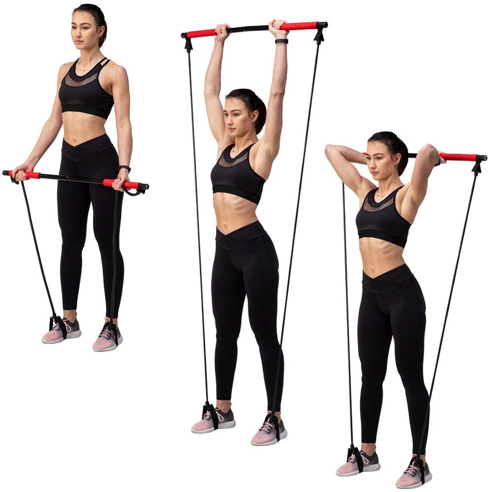 HMS Gymnastikstäbe Pilatesstange Fitnessstange Widerstandsband (Spar-Set, 1-St., 92 cm zerlegbar), Widerstand 1-13 kg, rutschfeste Griffe, zerlegbar