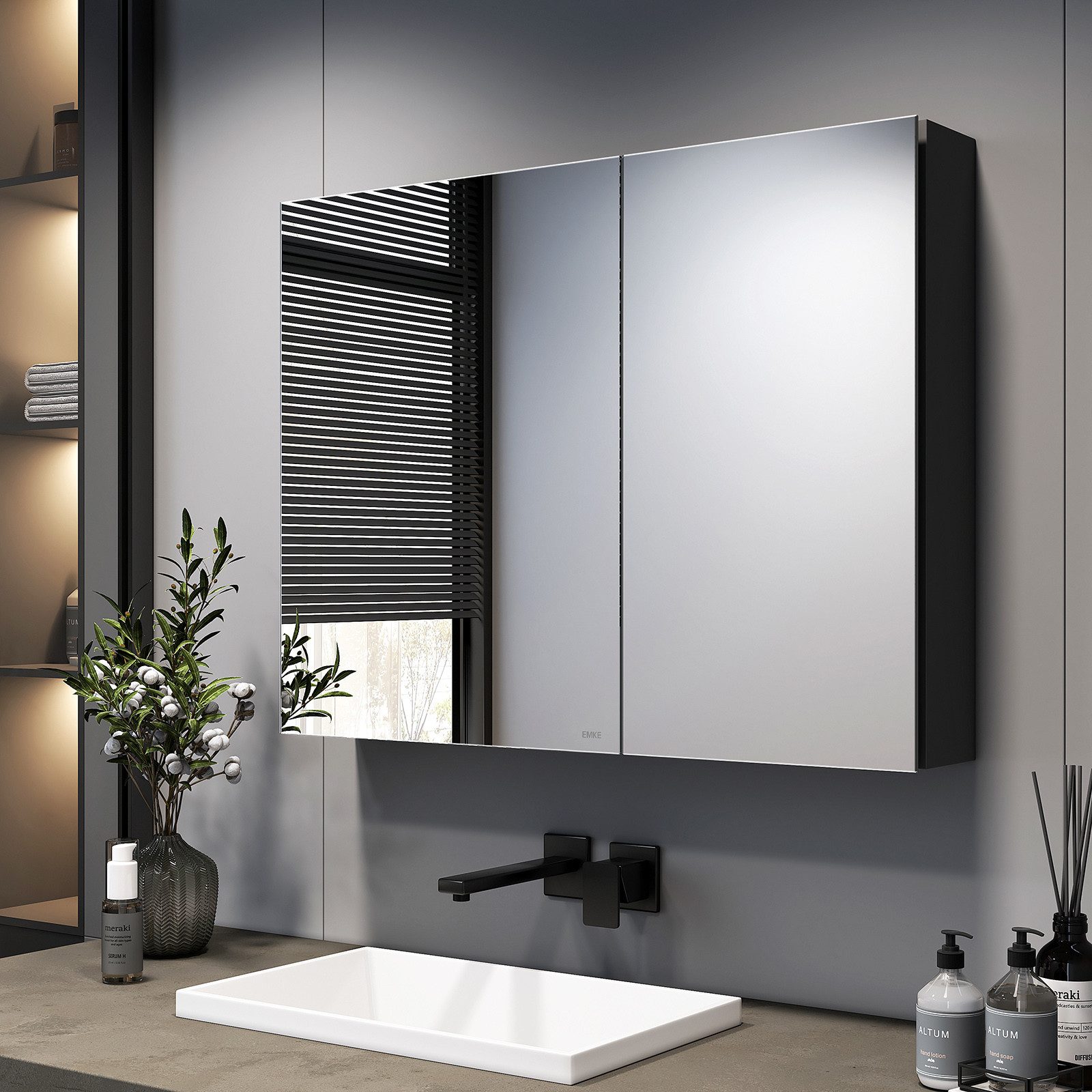 EMKE Spiegelschrank bad 75×65 /85×65cm 2-türig Badspiegelschrank Verstellba günstig online kaufen