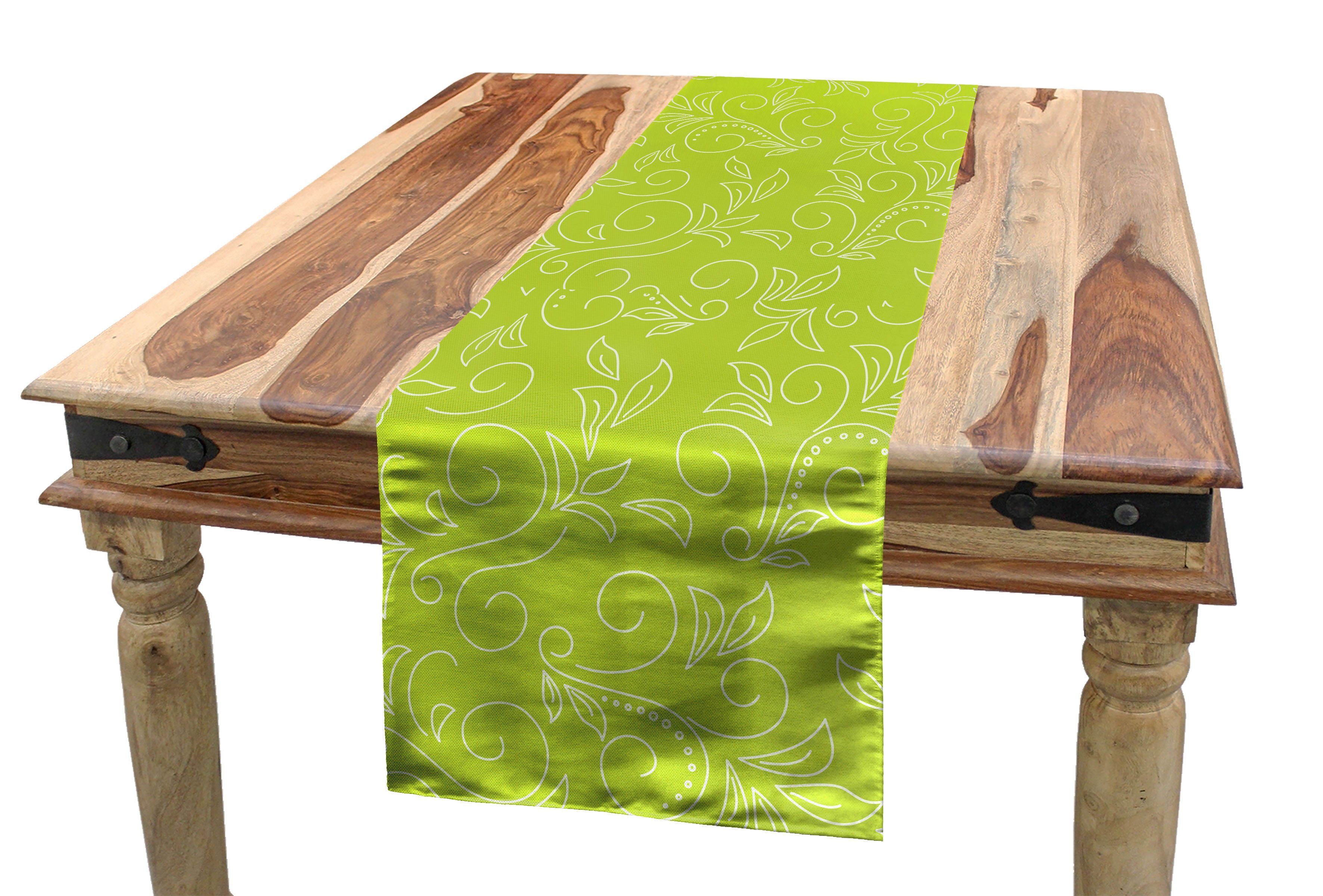 Abakuhaus Tischläufer Esszimmer Küche Rechteckiger Dekorativer Tischläufer, Grünes Blatt Doodle Curly Flora
