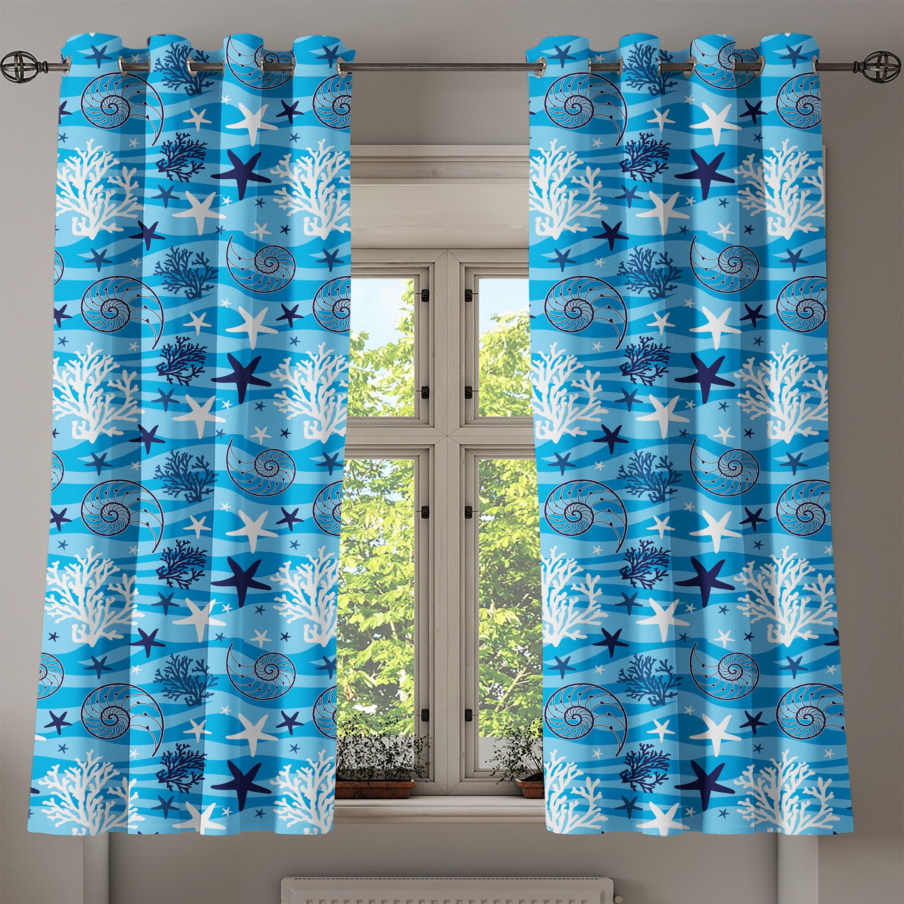 Gardine Dekorative 2-Panel-Fenstervorhänge Muscheln für Schlafzimmer Wohnzimmer, Abakuhaus, Meeresseegurke Unterwasser