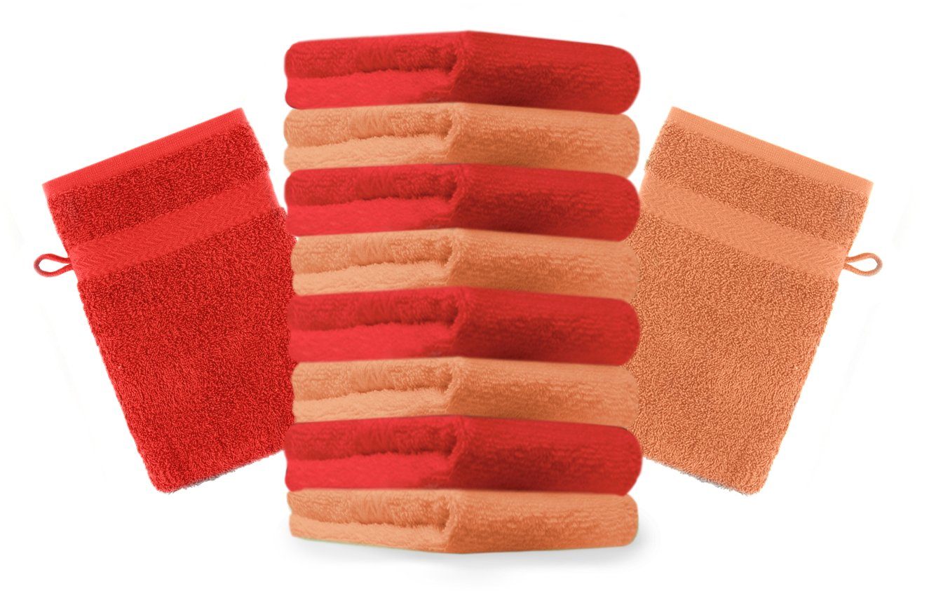 Betz Waschhandschuh 10 Stück Waschhandschuhe Premium 100% Baumwolle Waschlappen Set 16x21 cm Farbe orange und rot