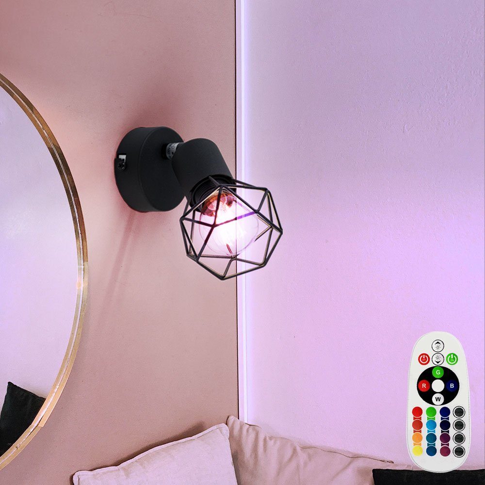 etc-shop LED Wandleuchte, Leuchtmittel inklusive, Warmweiß, Farbwechsel, Wand Spot Leuchte Fernbedienung Strahler Käfig Gitter
