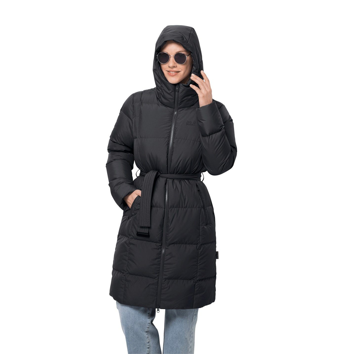 Jack Wolfskin Daunenmantel Frozen Lake Coat (winddicht, wasserabweisend) schwarz Damen
