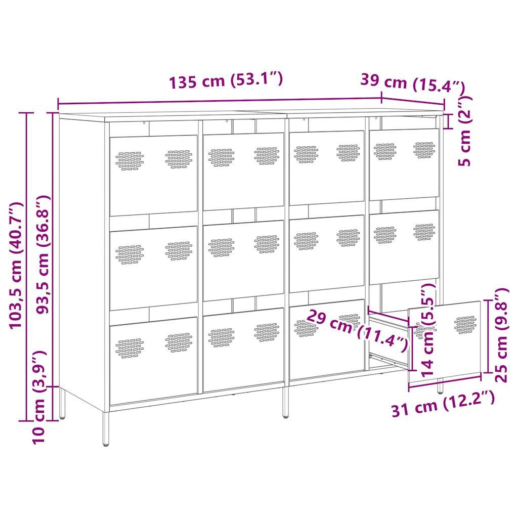 vidaXL Sideboard Sideboard Olivgrün 135x39x103,5 cm Kaltgewalzter Stahl (1 St)