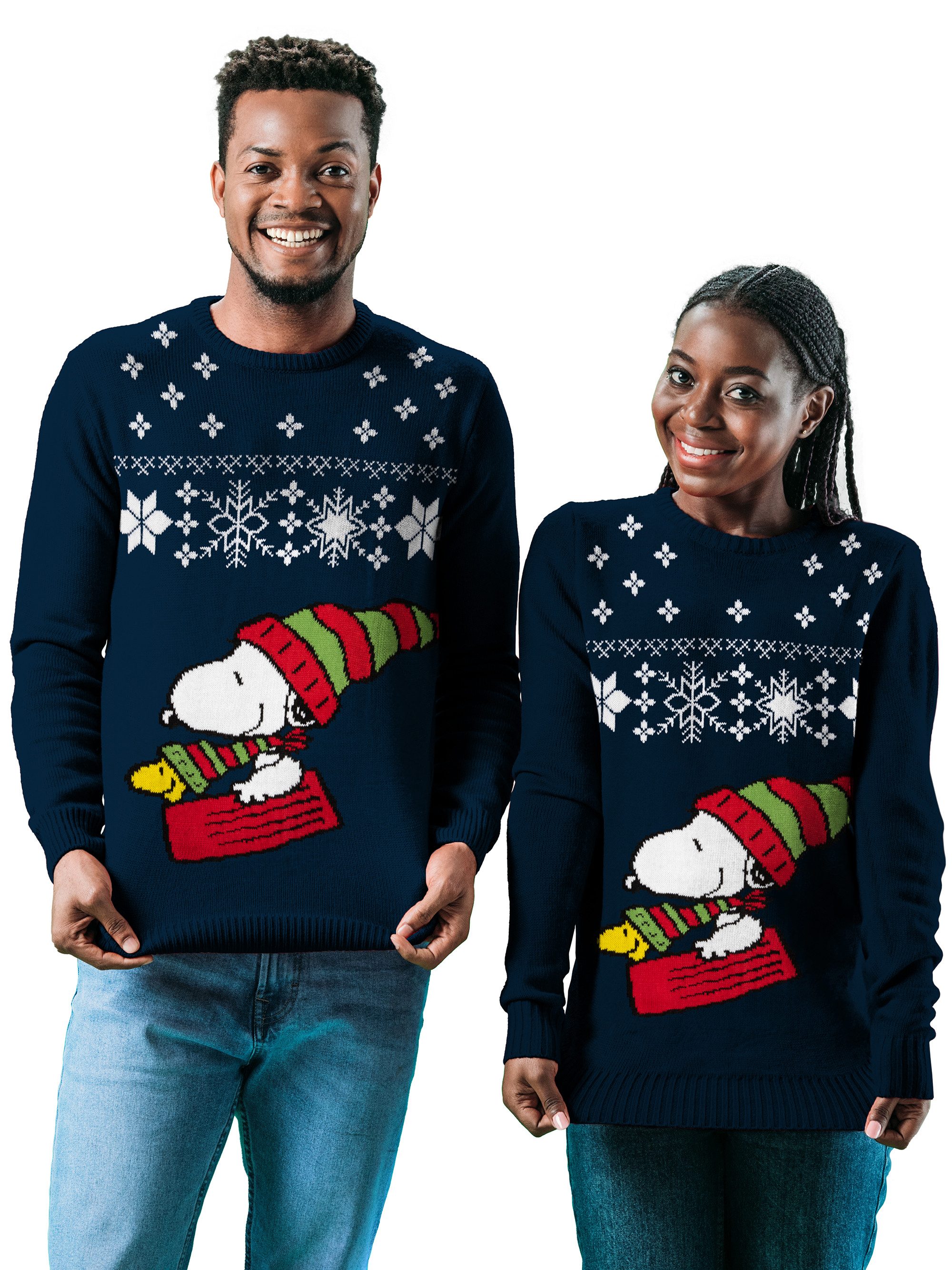 United Labels® Strickpullover The Peanuts Snoopy Woodstock Pudelmütze Winterpullover Unisex