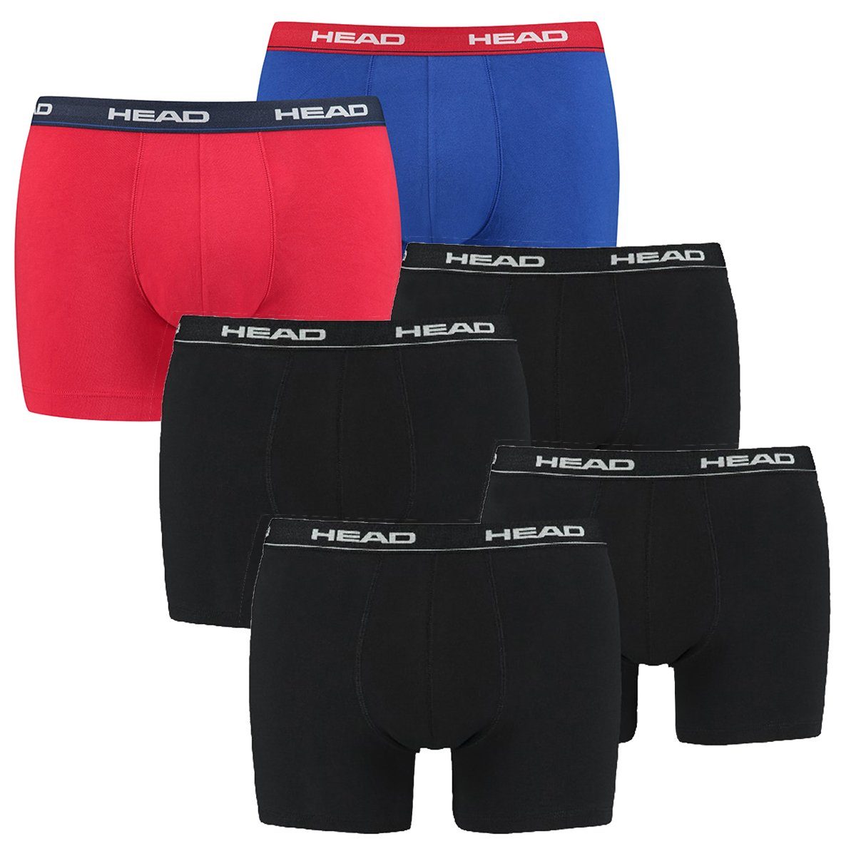 Head Boxershorts Basic Boxer 6P (Spar-Pack, 6-St., 6er-Pack) Schwarz/Rot/Blau