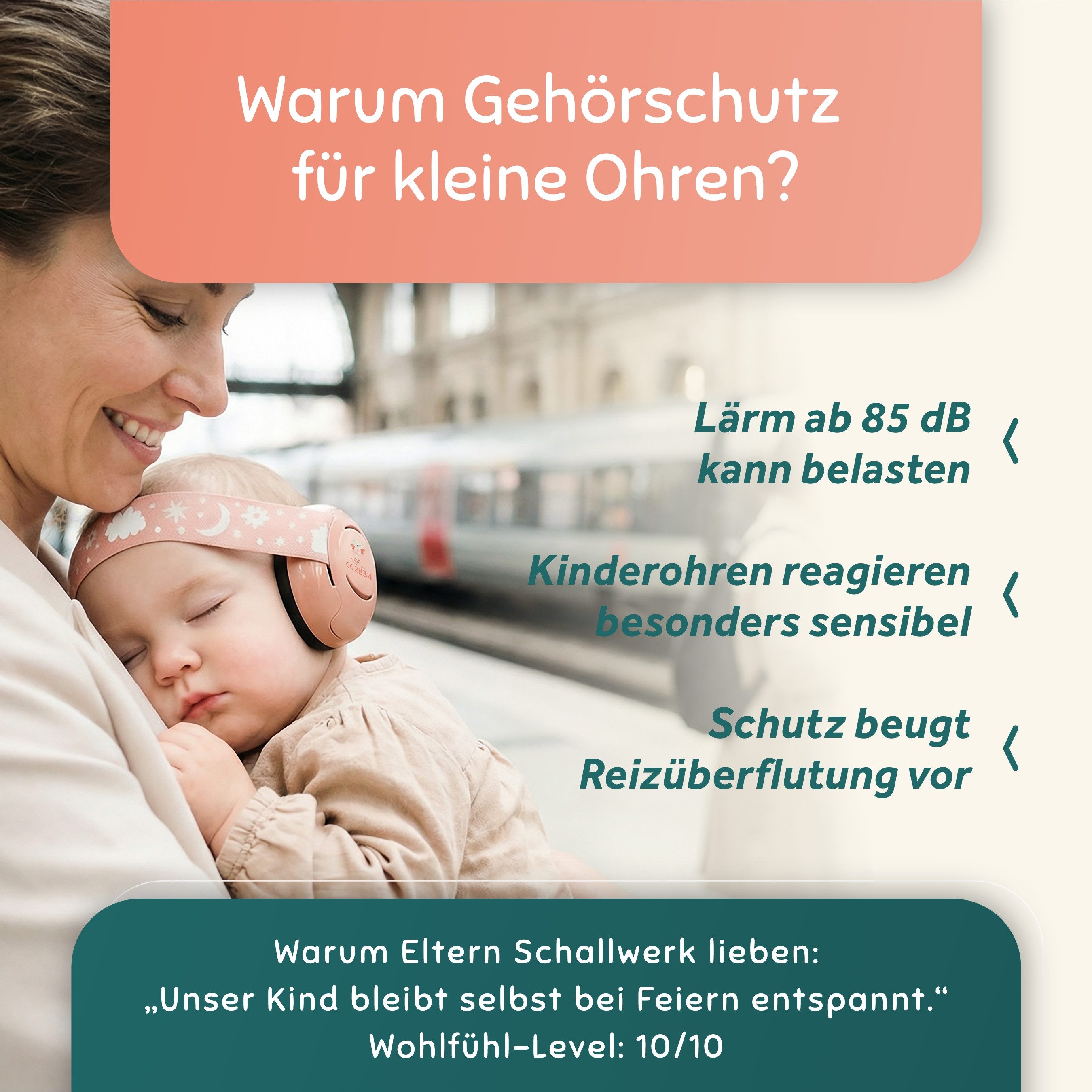 Schallwerk Kapselgehörschutz Mini+ Ohrenschützer für Kleinkinder - Gehörschutz Baby, (Kopfhörer Babys & Kleinkinder, Ohrenschutz für Babys mit verstellbaren Band), bis zu 52cm Kopfumfang