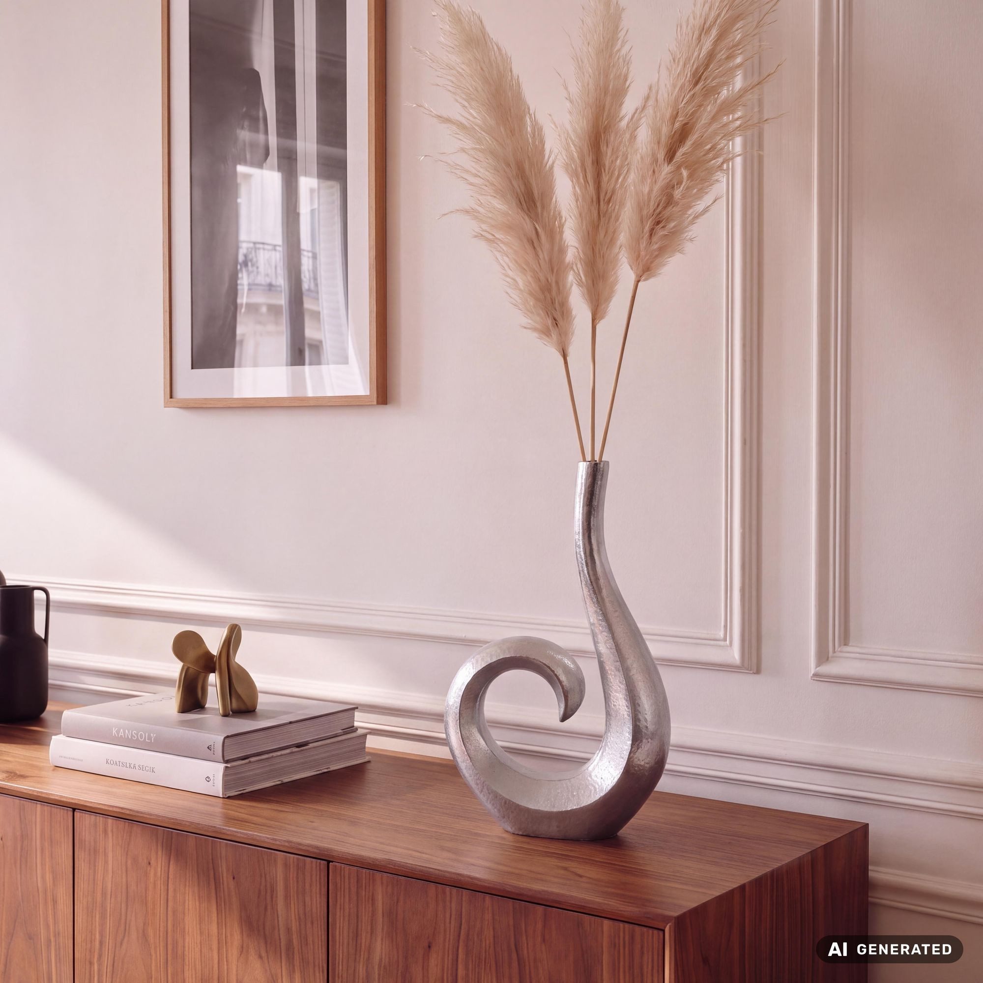 FINEBUY Tischvase FB65129 Vase Blumenvase 47 cm Aluminium Spirale Wohndeko Dekovase (Alu Blumenvase Handgefertigt, Vase für Blumen), Dekovase 47 cm Aluminium Silber Modern Spirale