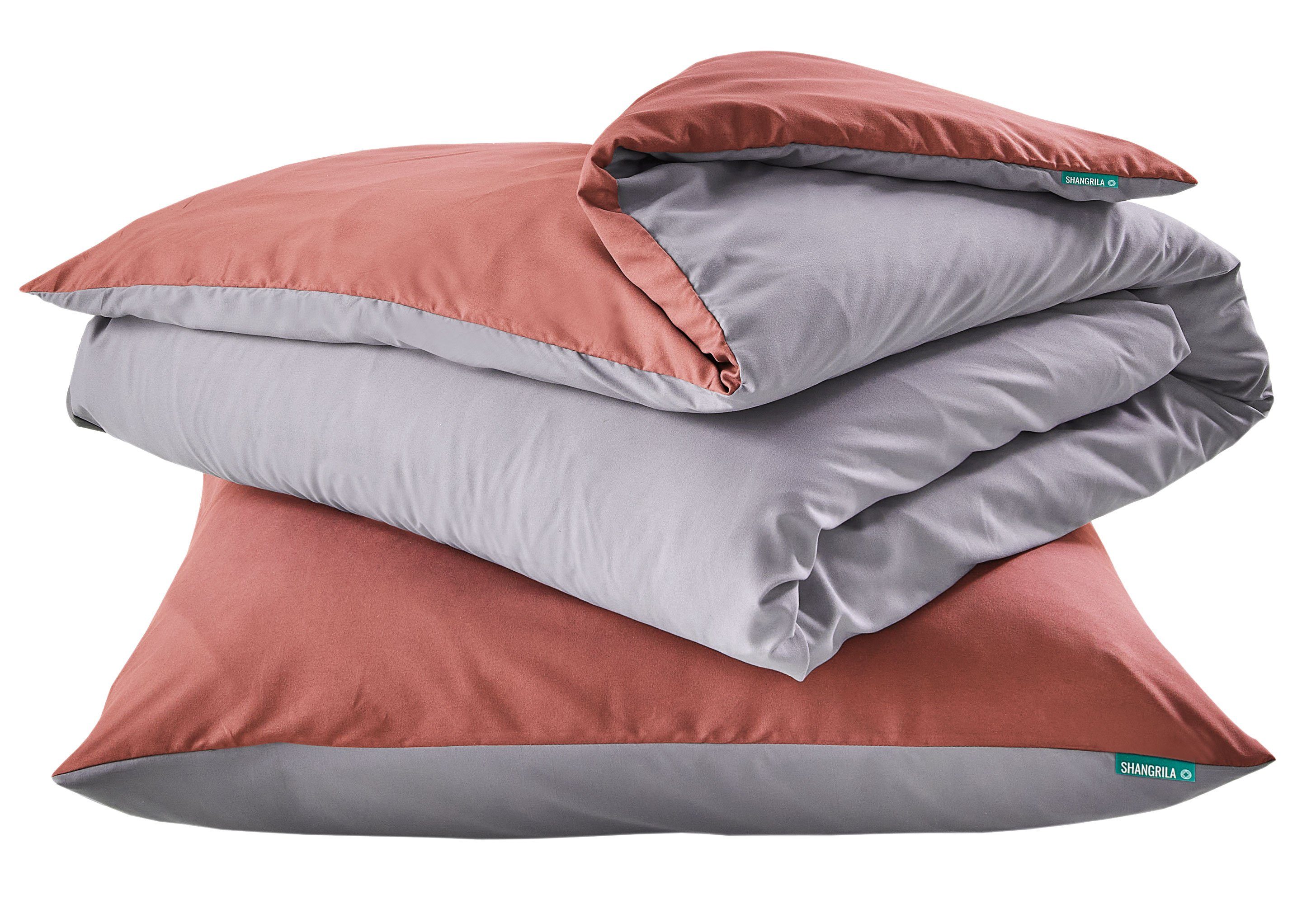 Shangrila Wendebettwäsche, Microsatin, 2 teilig, Microsatin 1 Bettbezug 1 Kissenbezug Pflegeleicht Atmungsaktiv 202090