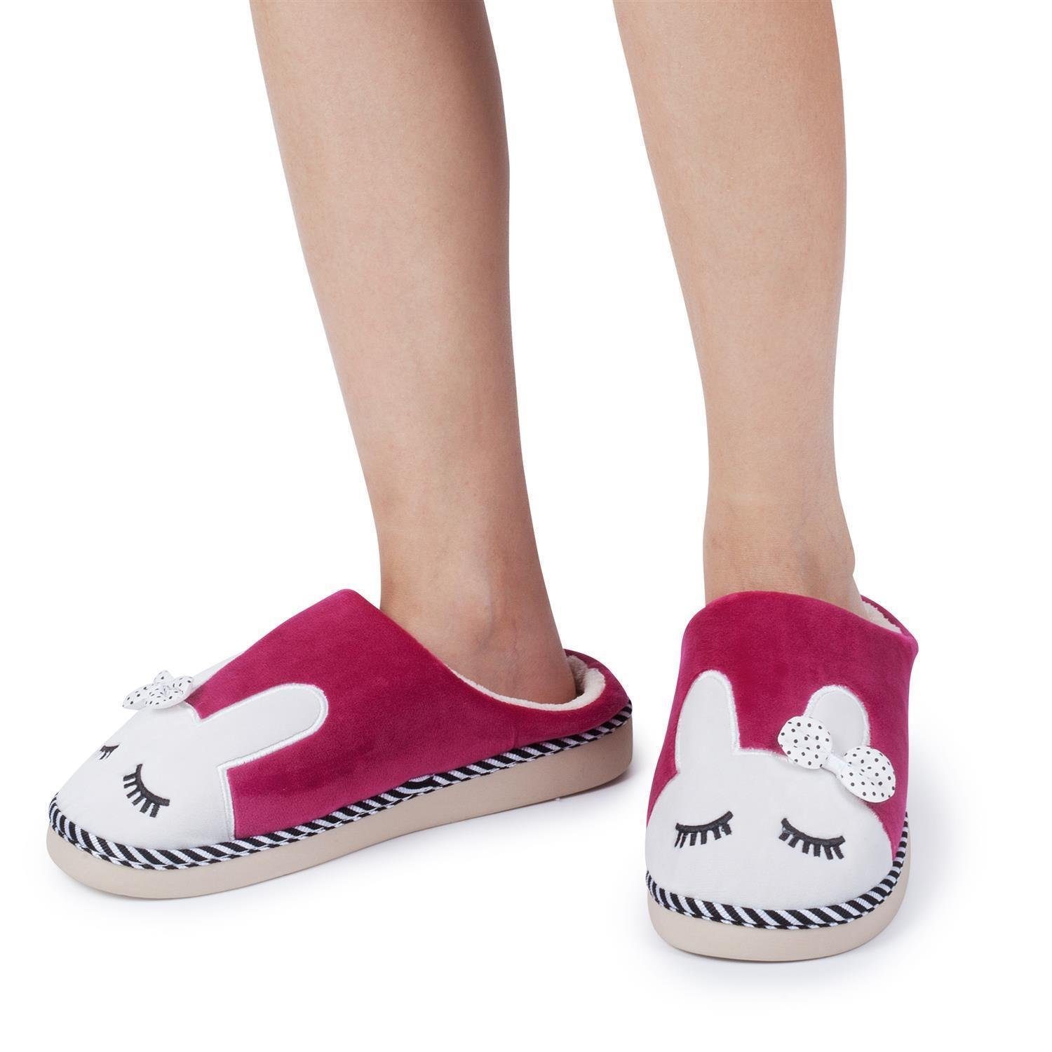 Katara Tier Pantoffeln Gr. 34-41 (Einhorn, Katze, Hase) Plüsch Hausschuhe Hausschuhe, weich, warm, süß, kuschelig, Plüsch Kaninchen (Berry)