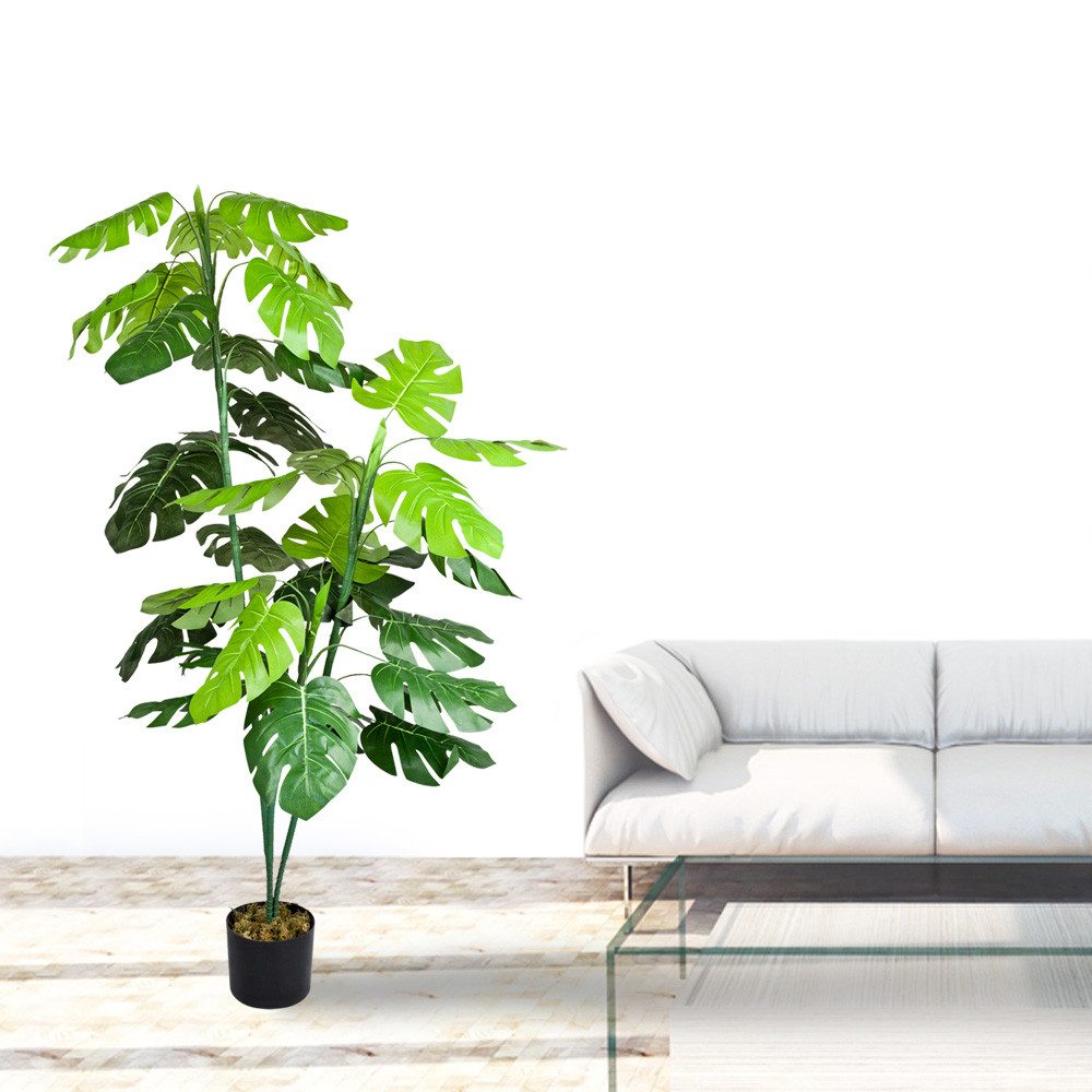 Kunstbaum Monstera Fensterblatt Kunstpflanze Kunstbaum Künstliche Pflanze 140 cm Monstera, Decovego, Höhe 140 cm
