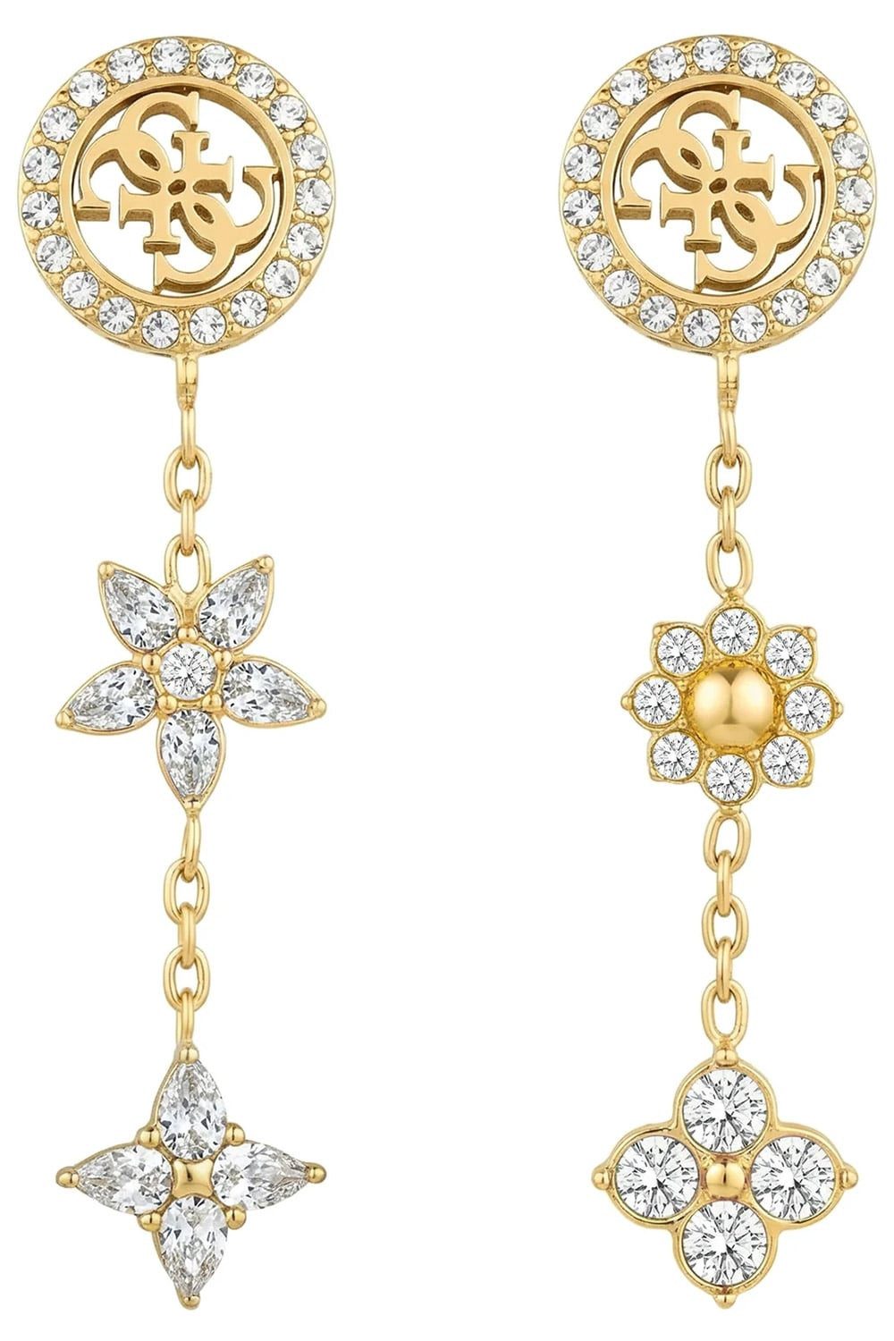 Guess Paar Ohrhänger Damen-4G Kristalle Goldfarben