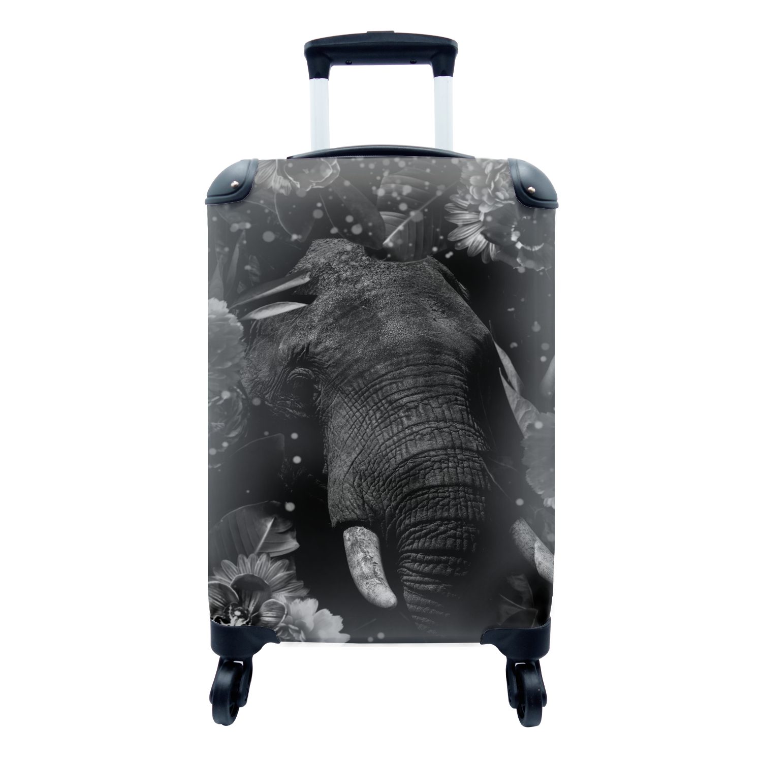 MuchoWow Handgepäckkoffer Botanischer Elefant mit Leuchtkugeln auf schwarzem Hintergrund -, 4 Rollen, Reisetasche mit rollen, Handgepäck für Ferien, Trolley, Reisekoffer