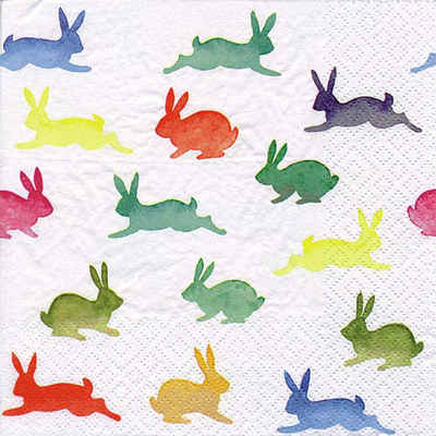Linoows Papierserviette 20 Servietten Ostern Bunte Hasen, hoppelnde Hasenbande, (Packung), Motiv Ostern Bunte Hasen, hoppelnde Hasenbande
