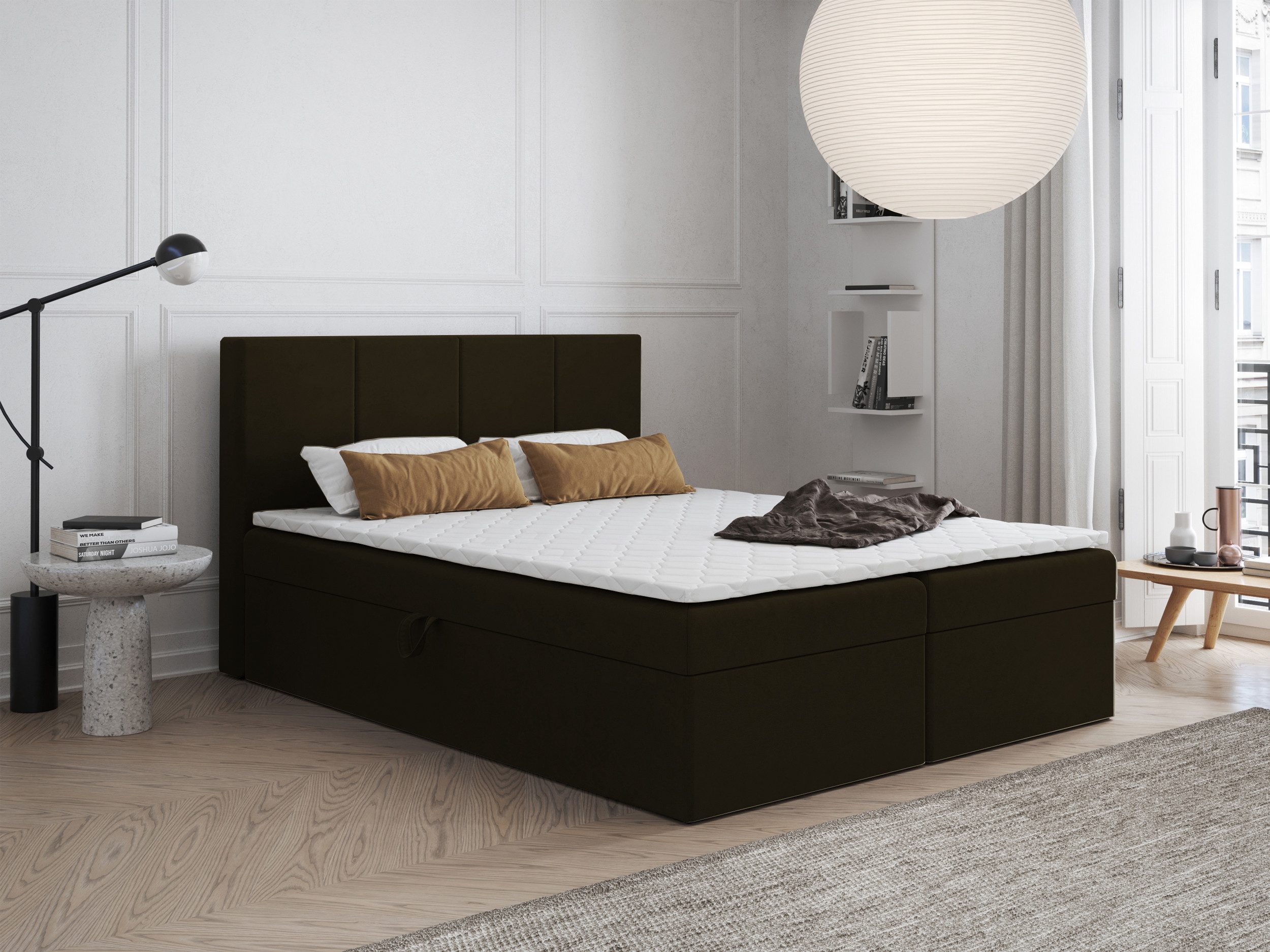 Godre Boxspringbett mit Bettkasten FARO 120x200 cm mit Taschen Matratze (Bett + Matratze), Bett mit zwei seitlich zu öffnenden Kästen