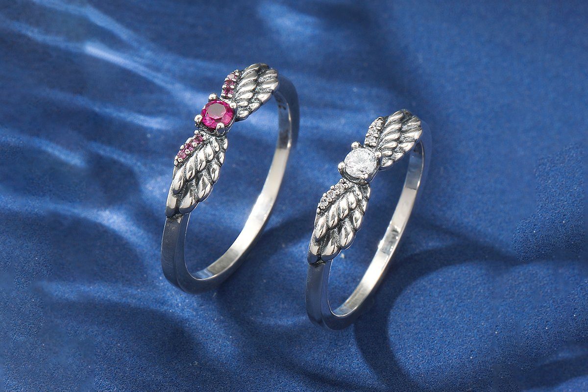 Silberring Engel Flügel Ring 925 Sterling Silber mit Edelstein