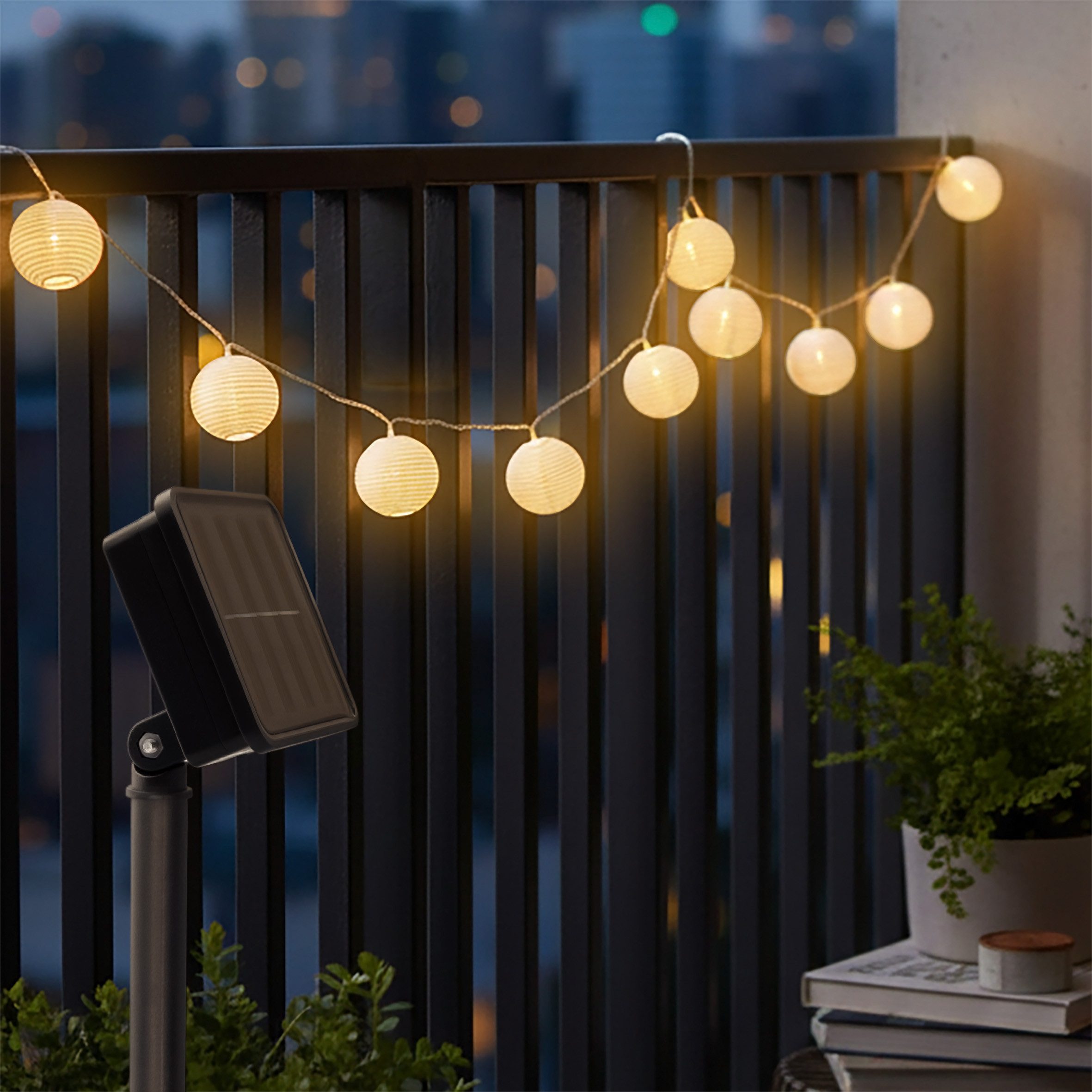 Spetebo LED-Girlande Solar Beleuchtung 10 Lampions - weiß, 10-flammig, solar betrieben